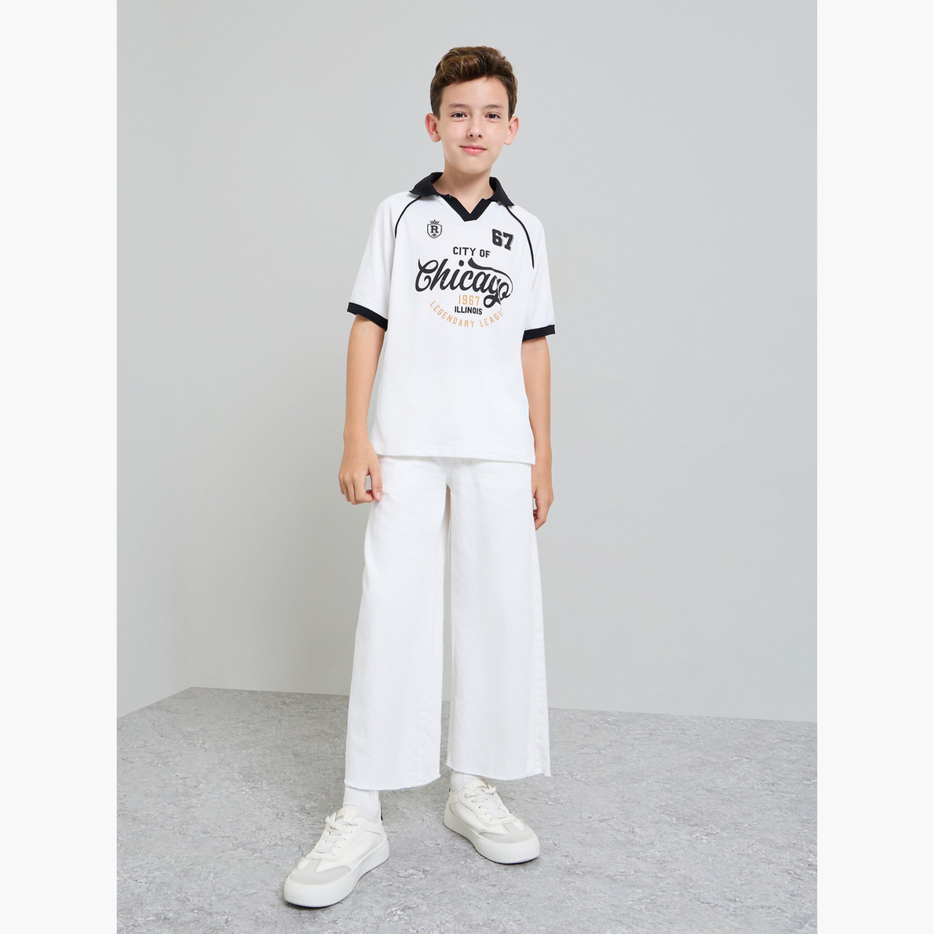 تيشيرت بولو بأكمام ريجلان وطبعة نصية للأولاد-sports-boys-clothing-tops-image-2
