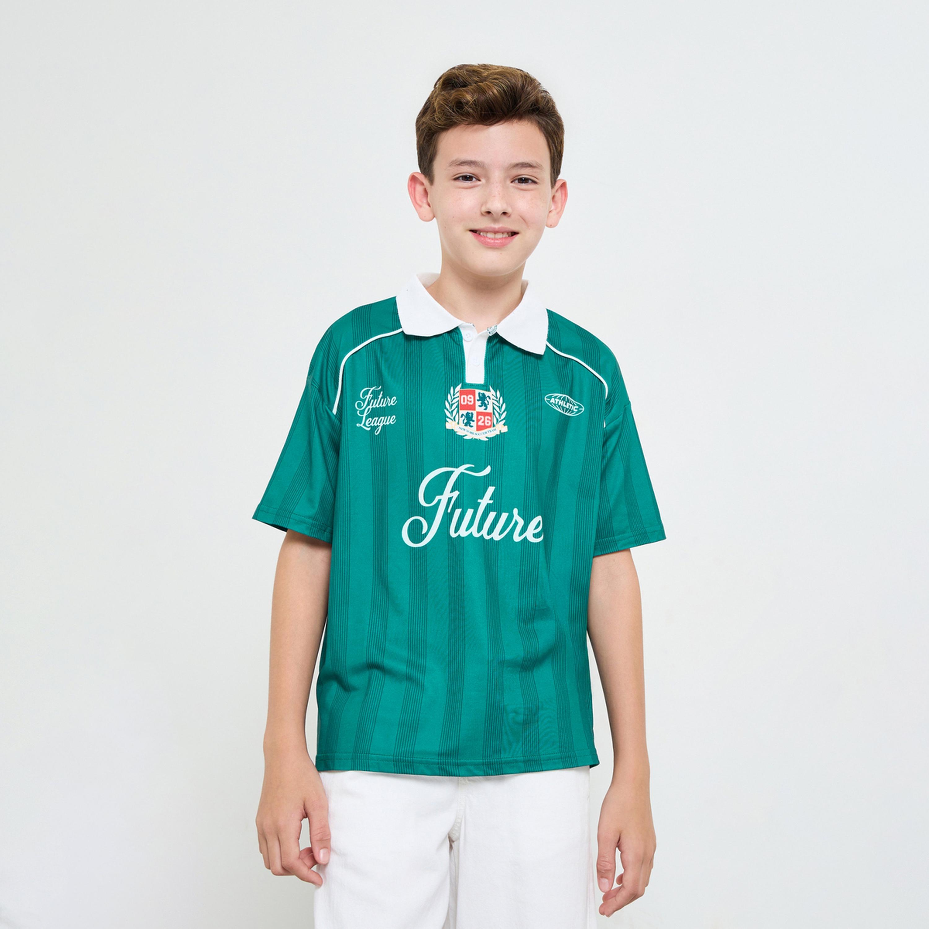 Styli Boys Contrast Collar Raglan Sleeve T-Shirt with Text Print-sports-boys-clothing-tops-image-1