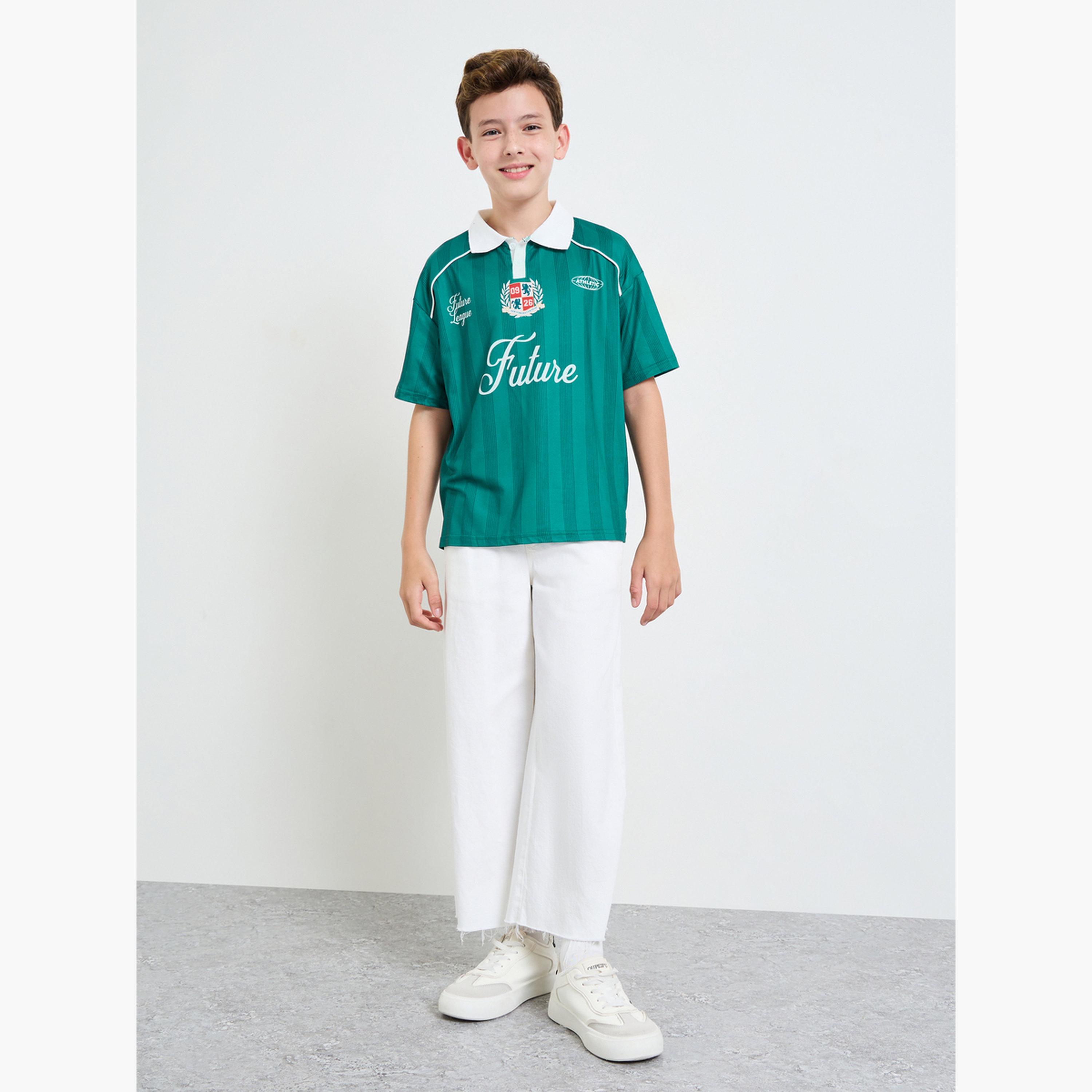 Styli Boys Contrast Collar Raglan Sleeve T-Shirt with Text Print-sports-boys-clothing-tops-image-2