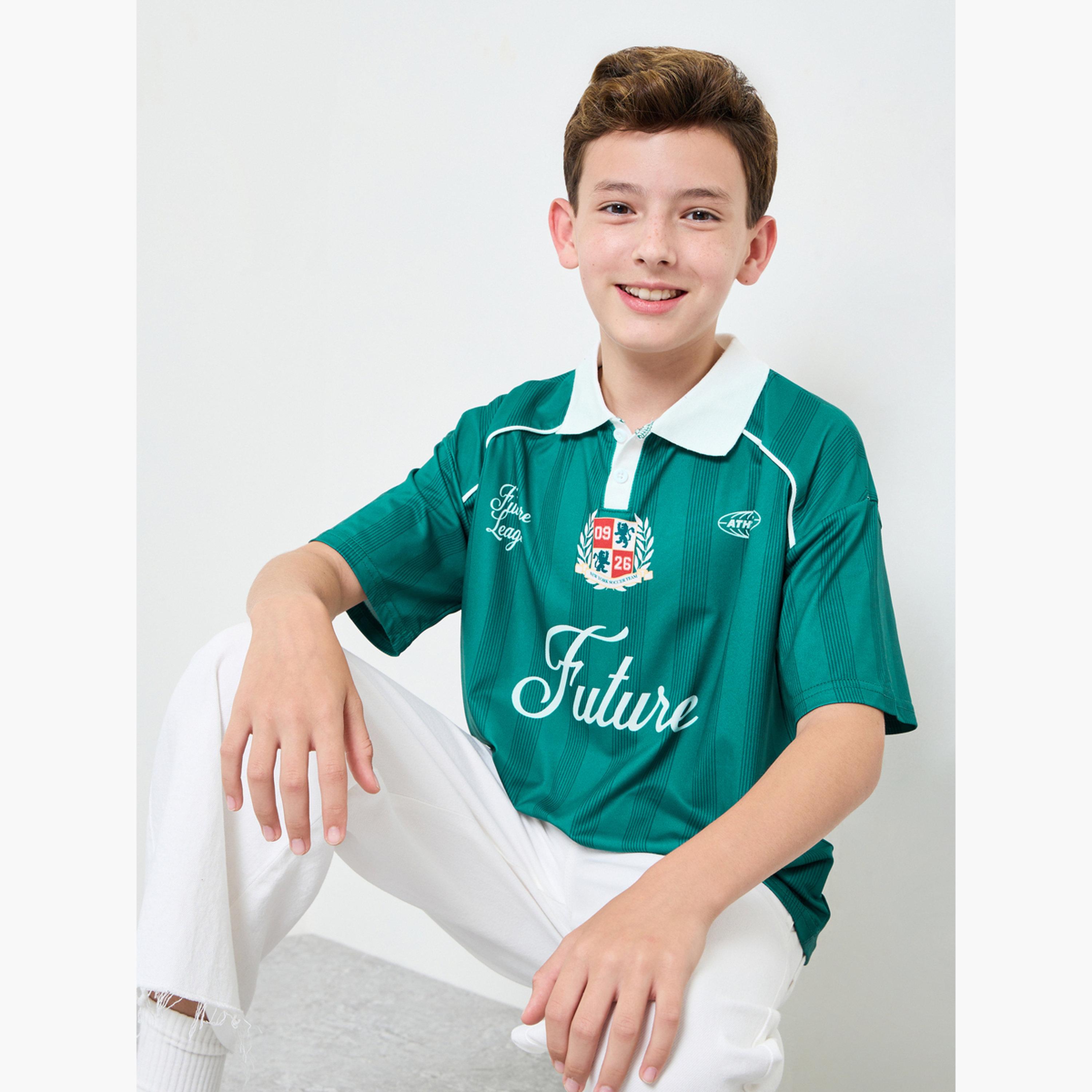 Styli Boys Contrast Collar Raglan Sleeve T-Shirt with Text Print-sports-boys-clothing-tops-image-3