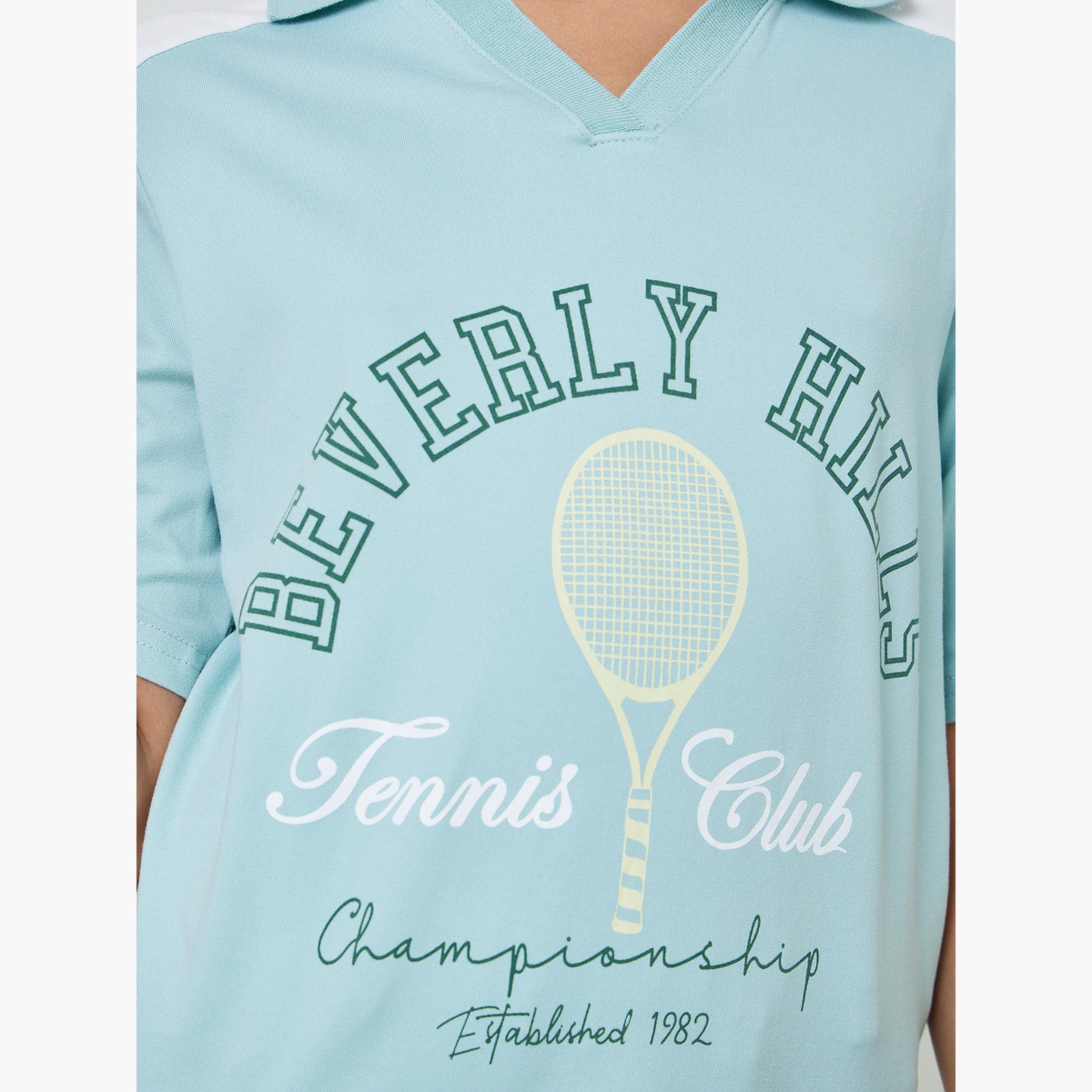 Styli Teen Girls Printed Contrast Panel Polo T-Shirt-sports-girls-clothing-tops-image-5