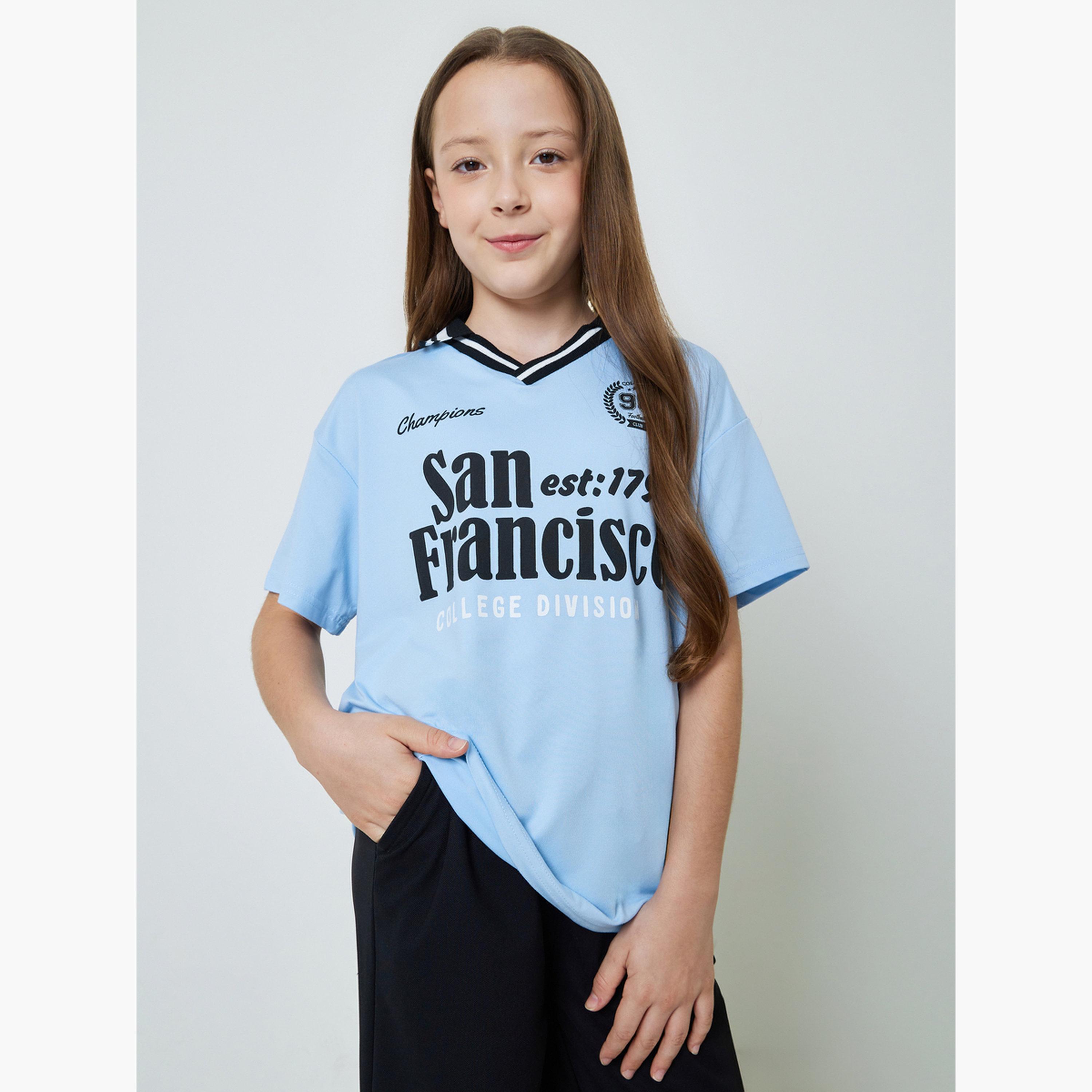 Styli Girls Printed Ribbed V Neck Polo T-Shirt-sports-girls-clothing-tops-image-1