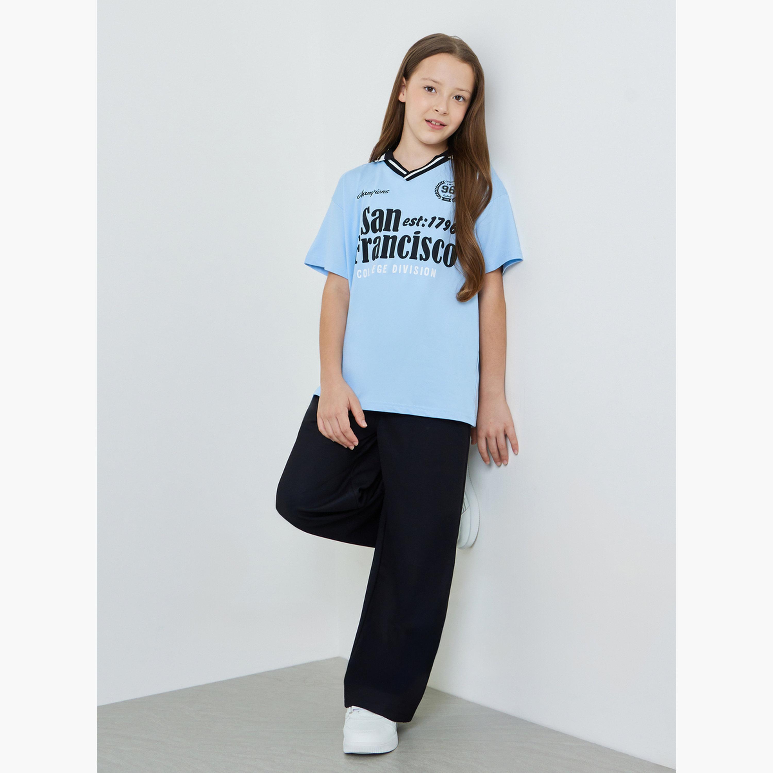 Styli Girls Printed Ribbed V Neck Polo T-Shirt-sports-girls-clothing-tops-image-2