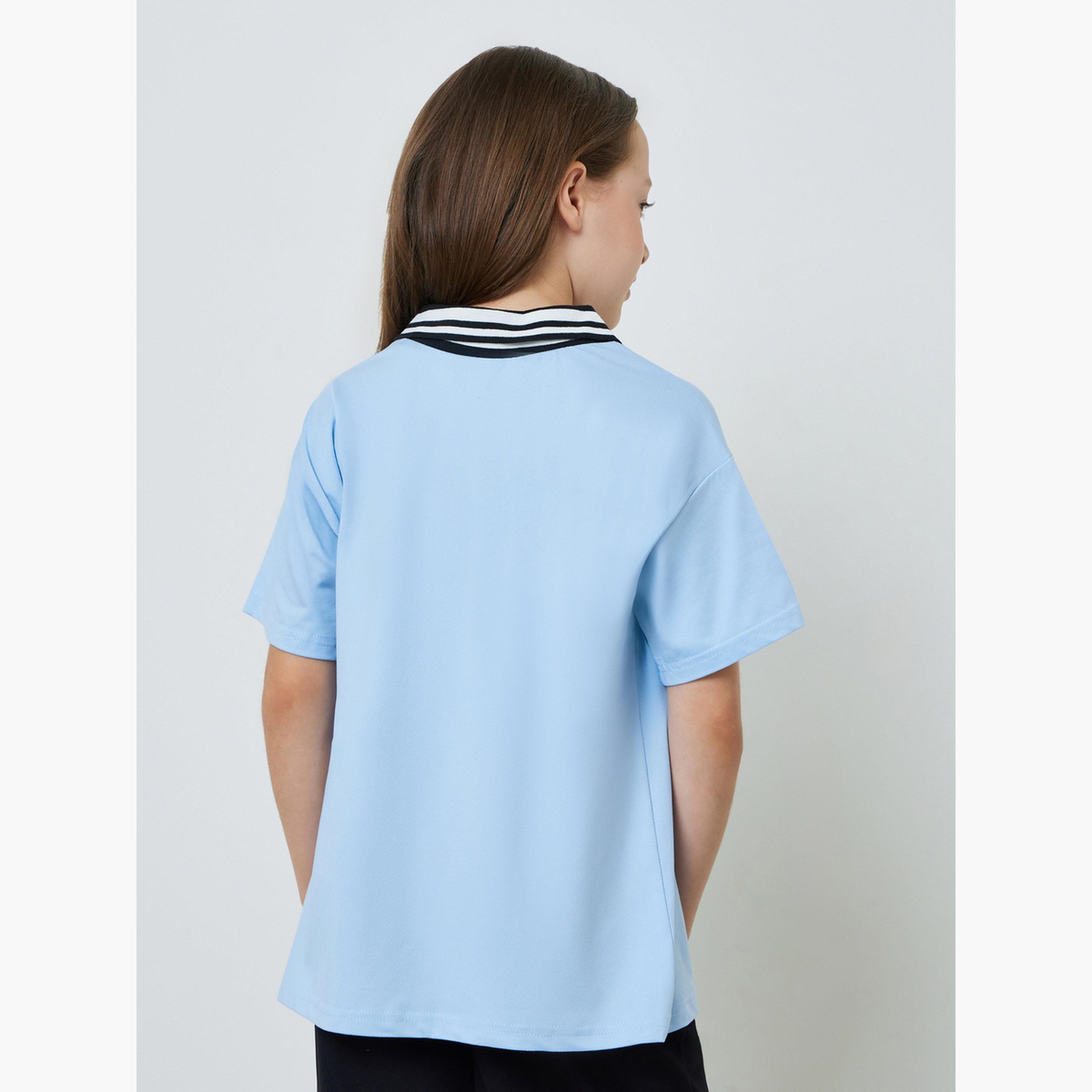 Styli Girls Printed Ribbed V Neck Polo T-Shirt-sports-girls-clothing-tops-image-3