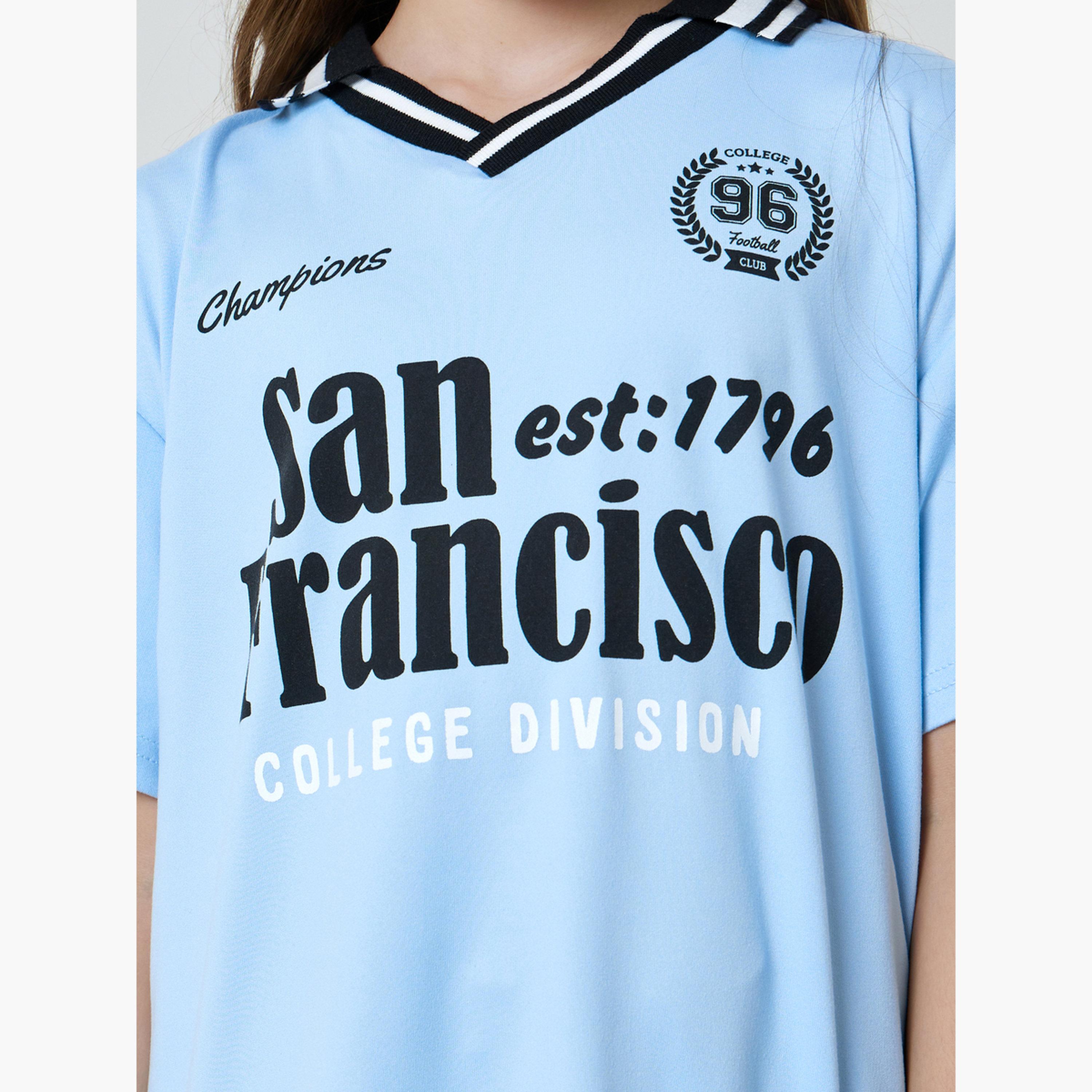 Styli Girls Printed Ribbed V Neck Polo T-Shirt-sports-girls-clothing-tops-image-4
