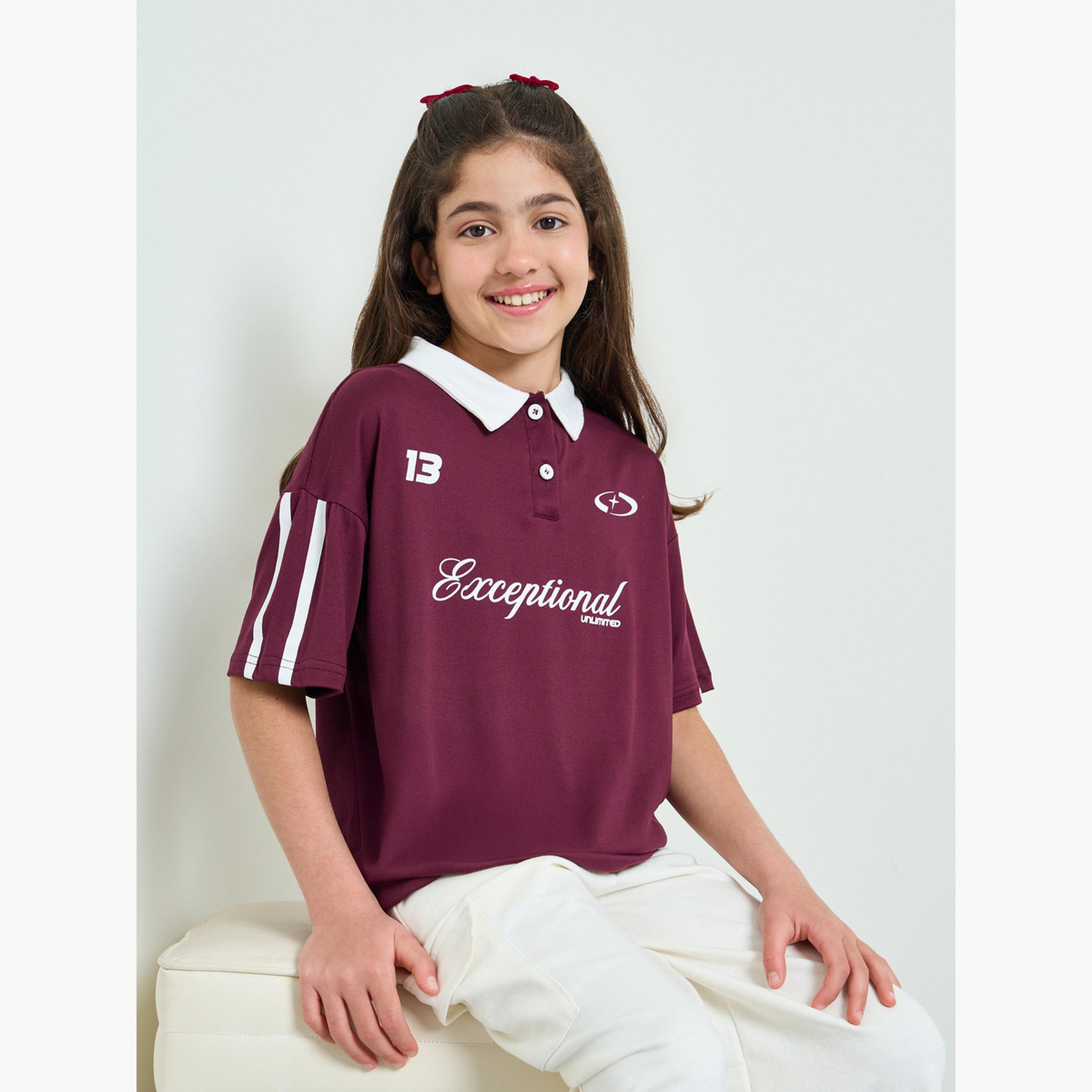 Styli Teen Girls Printed Oversized Polo T-Shirt-girls-clothing-tshirts-image-3