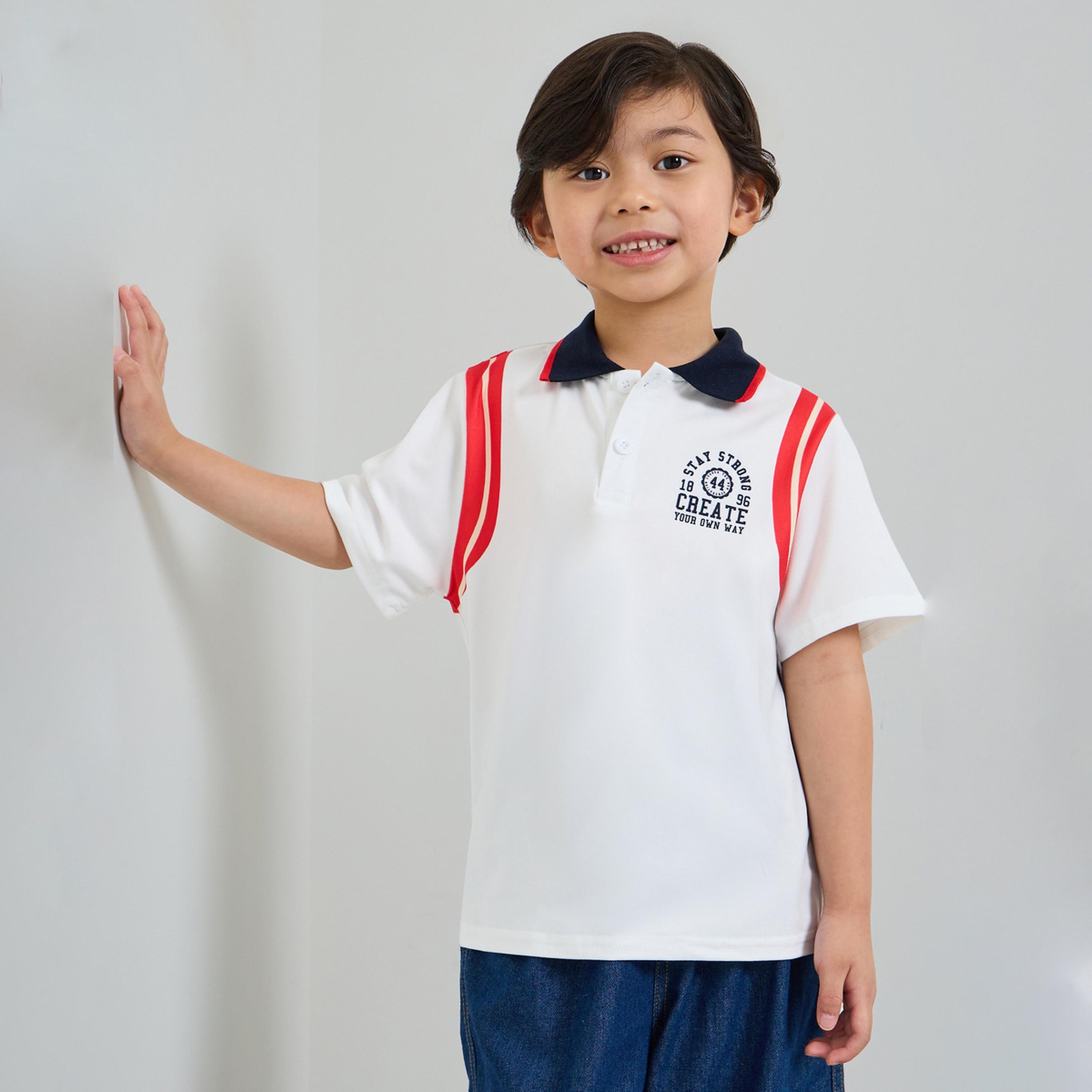 Styli Boys White Polo T-Shirt with Striped and Contrast Collar-boys-clothing-tshirtsandpolos-image-1