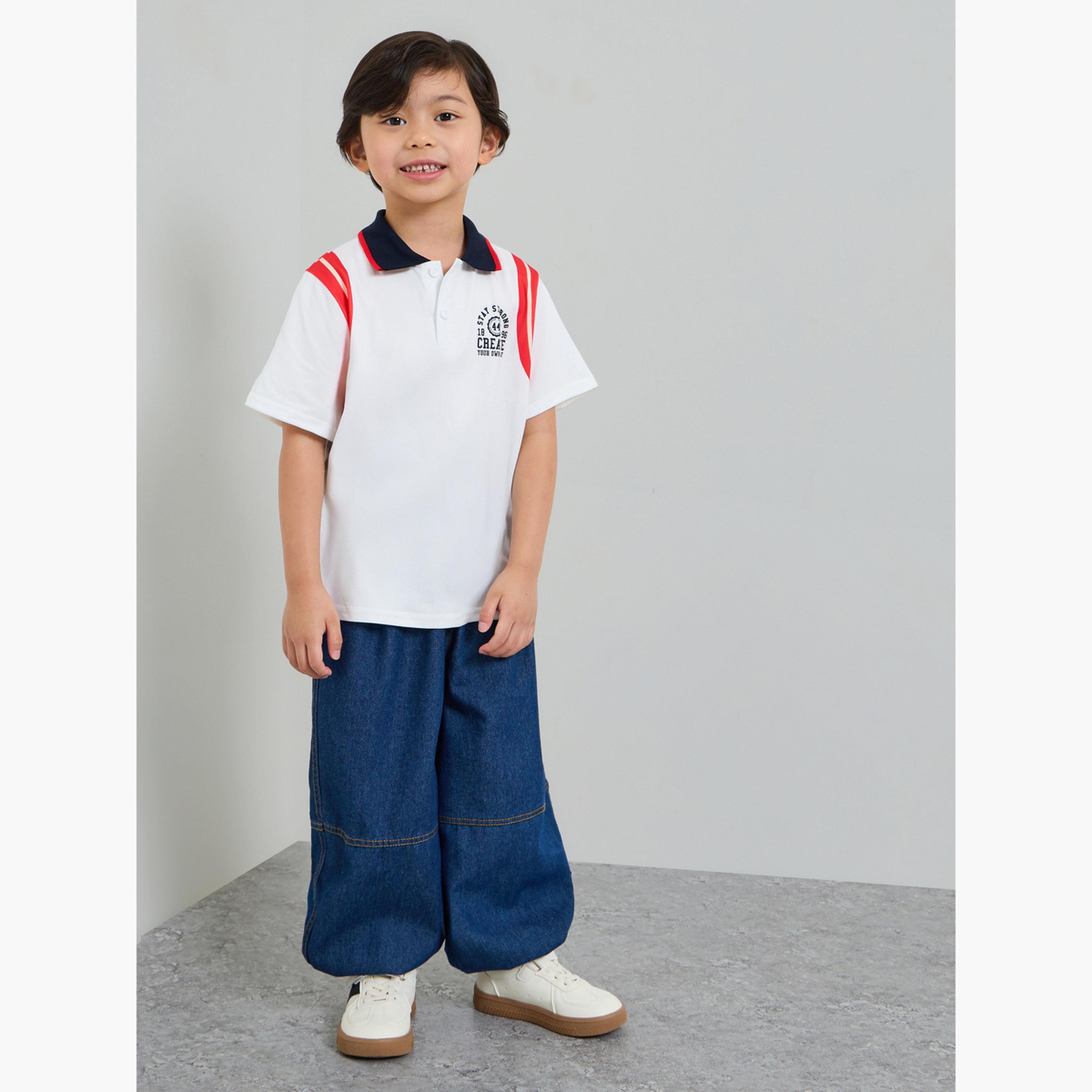 Styli Boys White Polo T-Shirt with Striped and Contrast Collar-boys-clothing-tshirtsandpolos-image-2