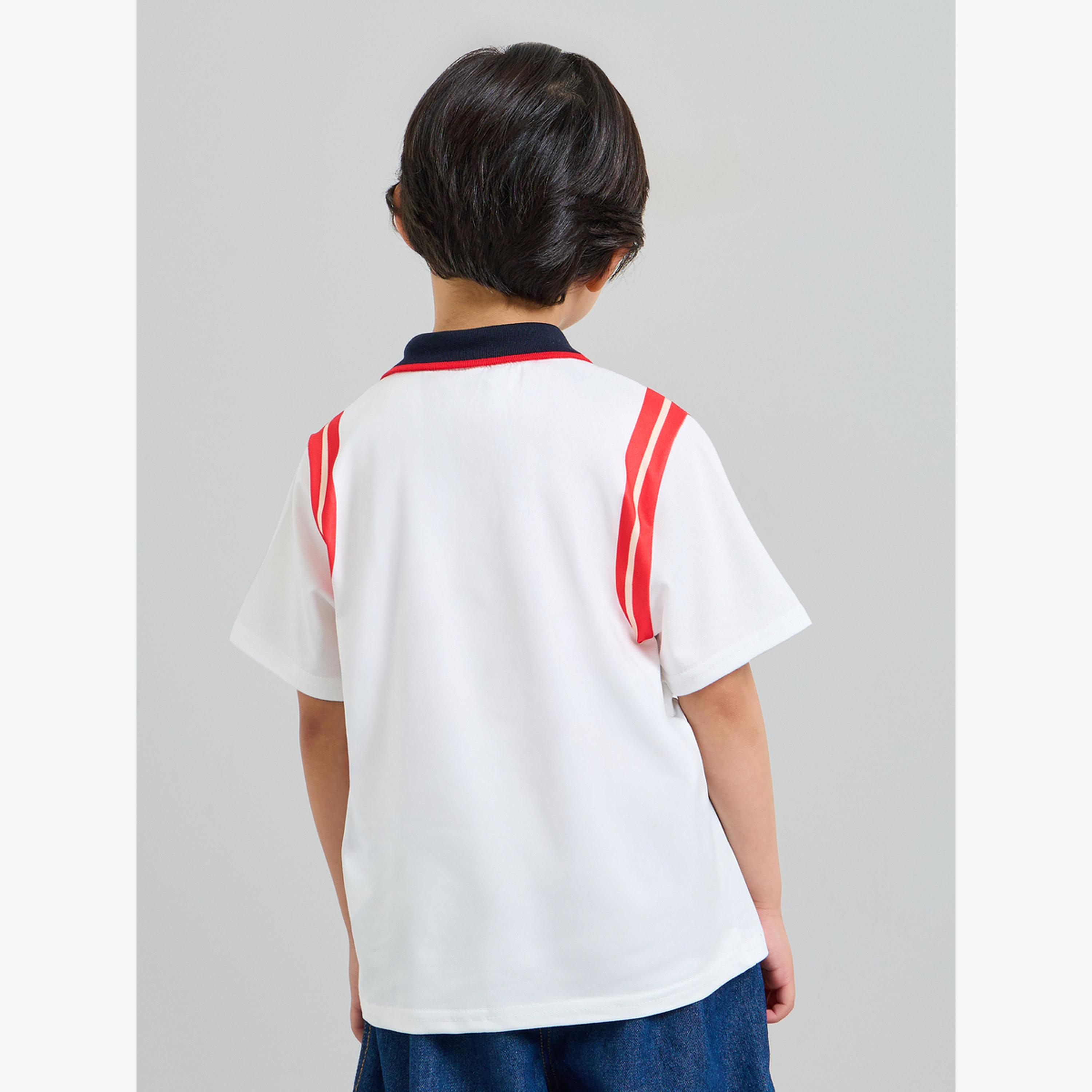 Styli Boys White Polo T-Shirt with Striped and Contrast Collar-boys-clothing-tshirtsandpolos-image-3