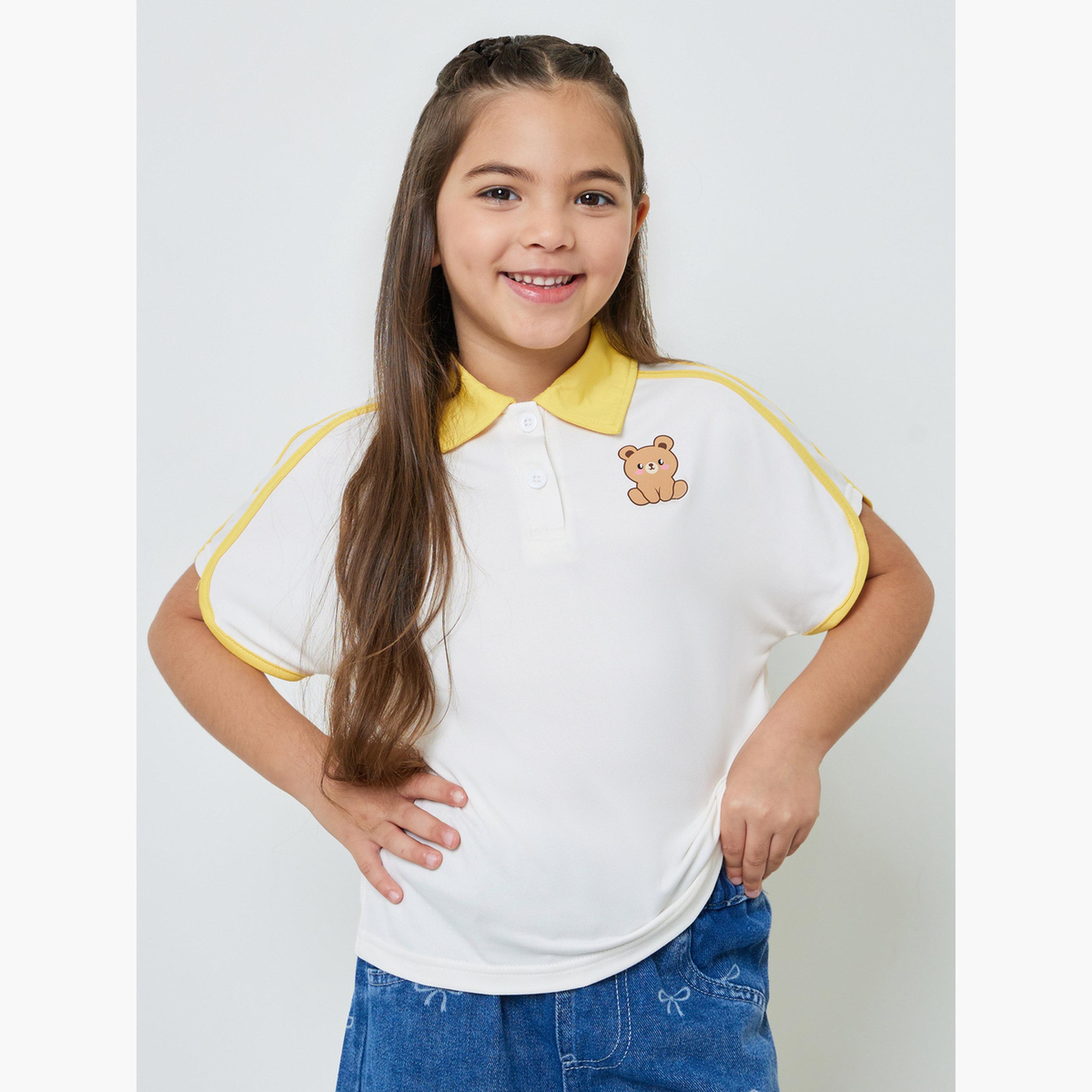 Styli Girls Graphic Print Extended Sleeve Polo T-Shirt-girls-clothing-tshirts-image-1