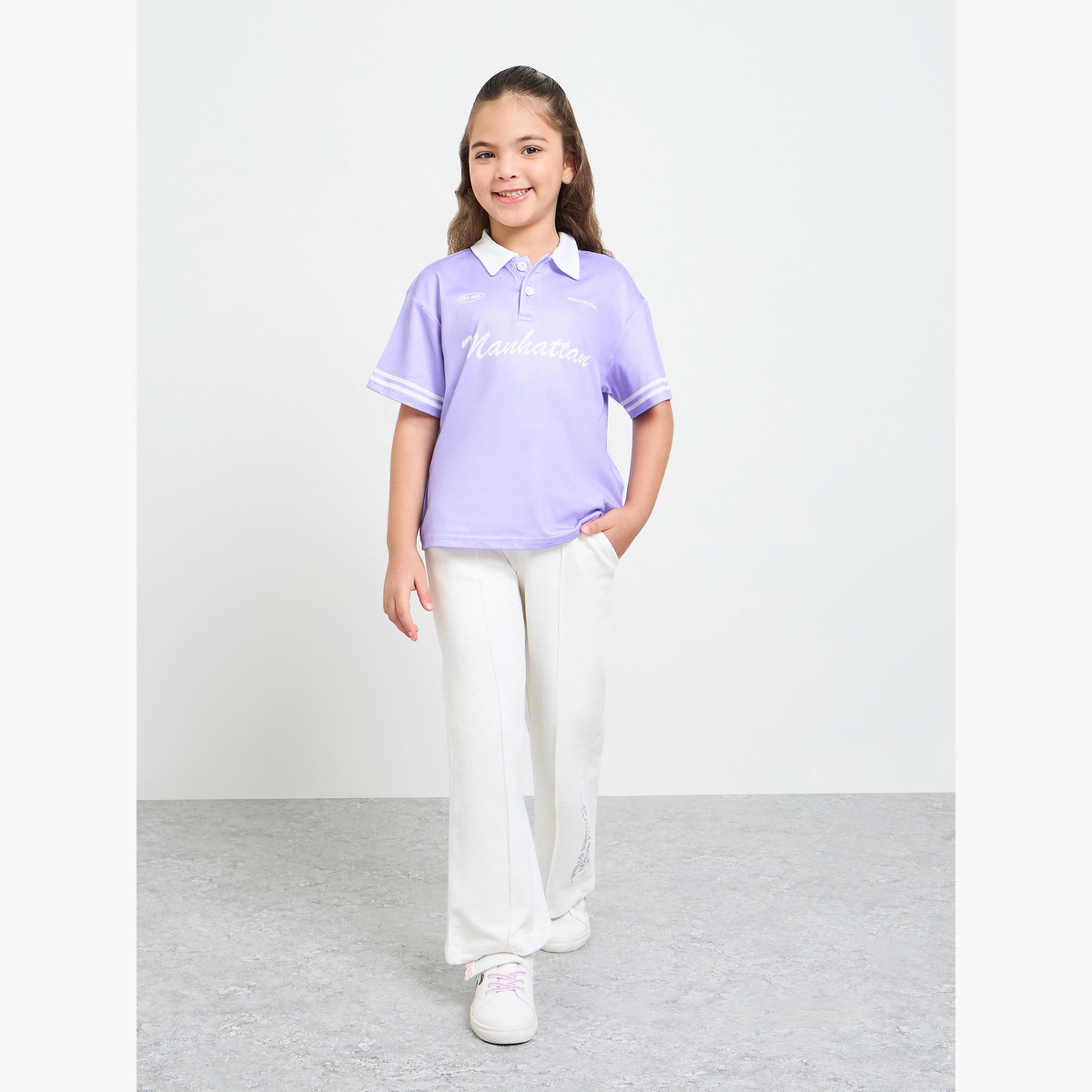 Styli Girls Text Print Short Sleeve Polo T-Shirt-sports-girls-clothing-tops-image-2