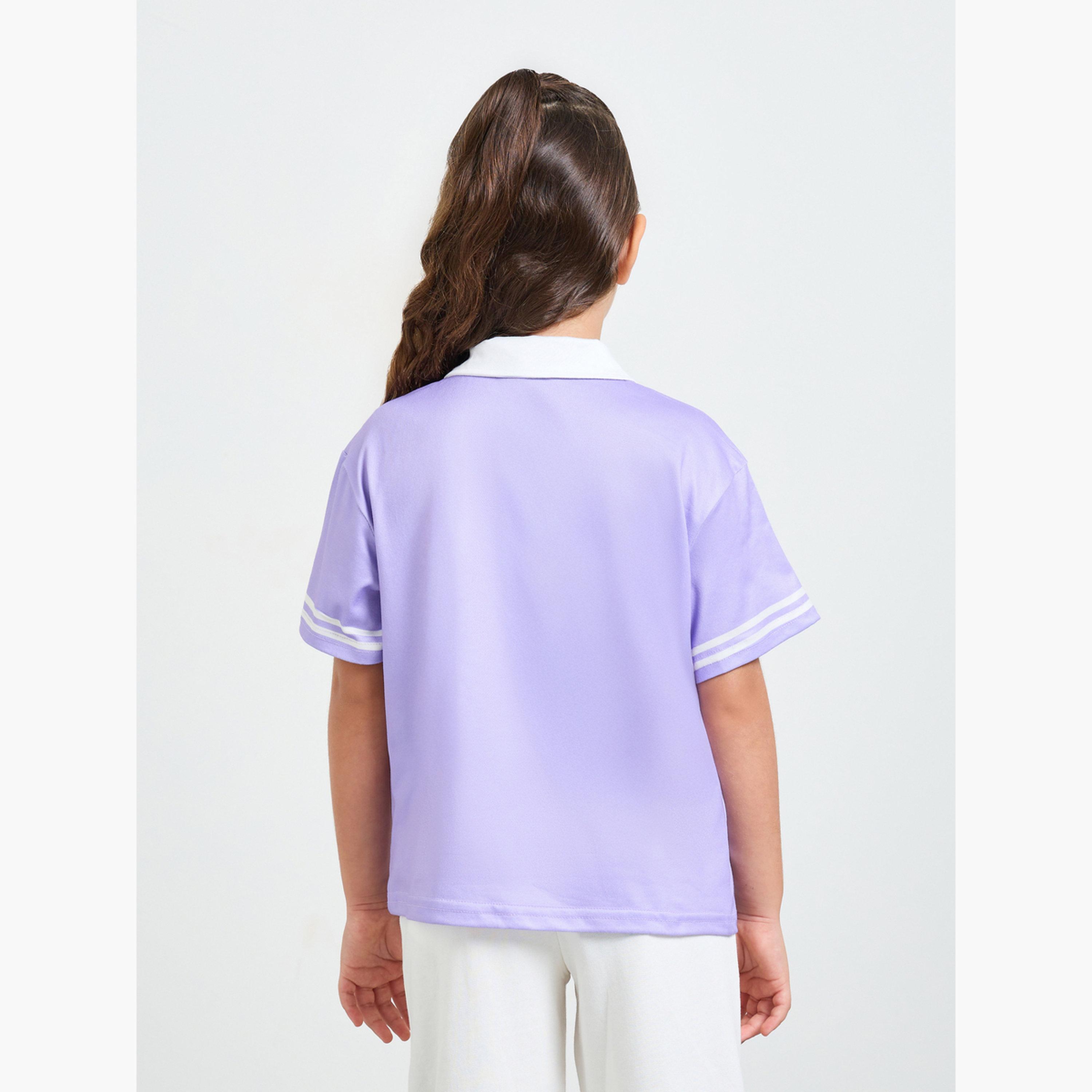 Styli Girls Text Print Short Sleeve Polo T-Shirt-sports-girls-clothing-tops-image-3