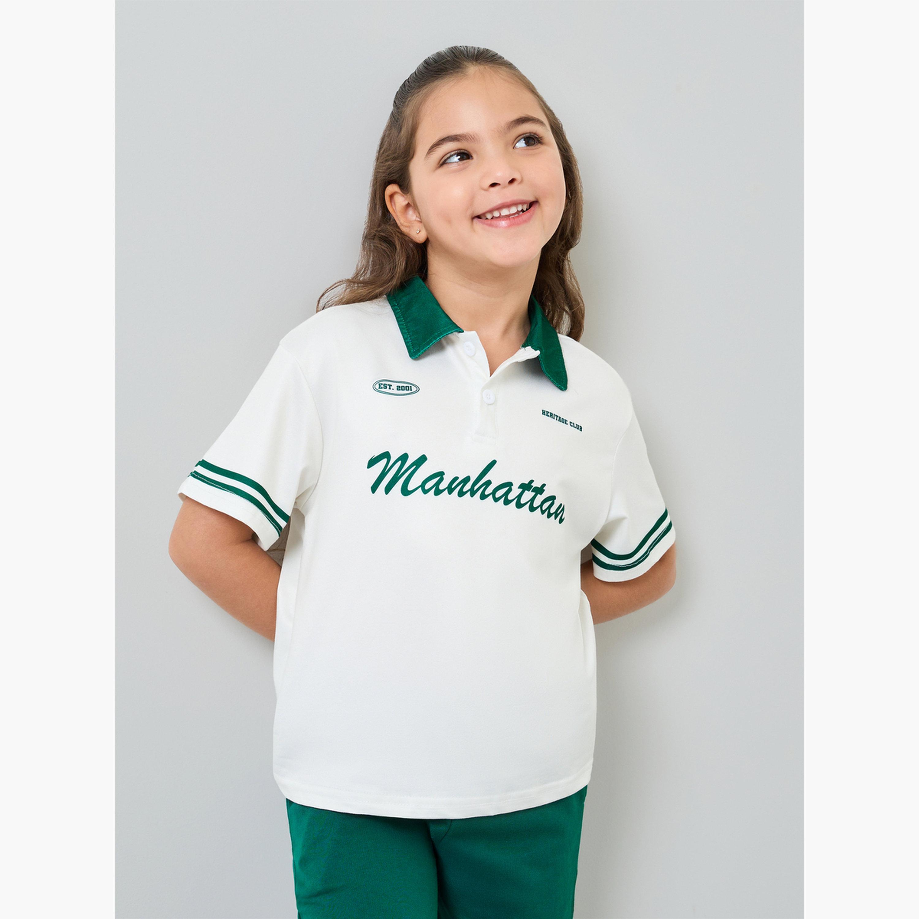 Styli Girls Text Print Short Sleeve Polo T-Shirt-sports-girls-clothing-tops-image-1