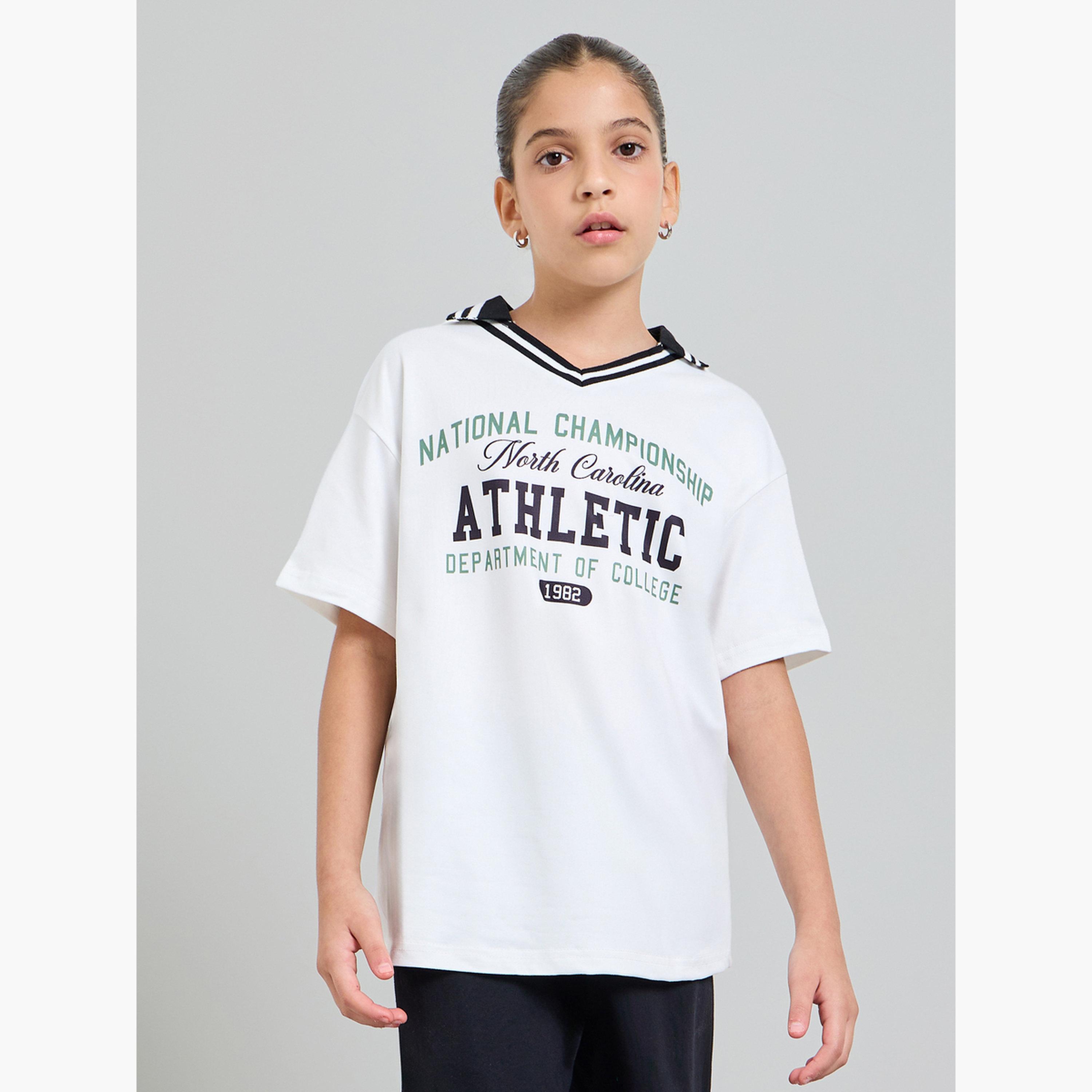 Styli Teen Girls Open Collar Printed Polo T-Shirt-sports-girls-clothing-tops-image-1