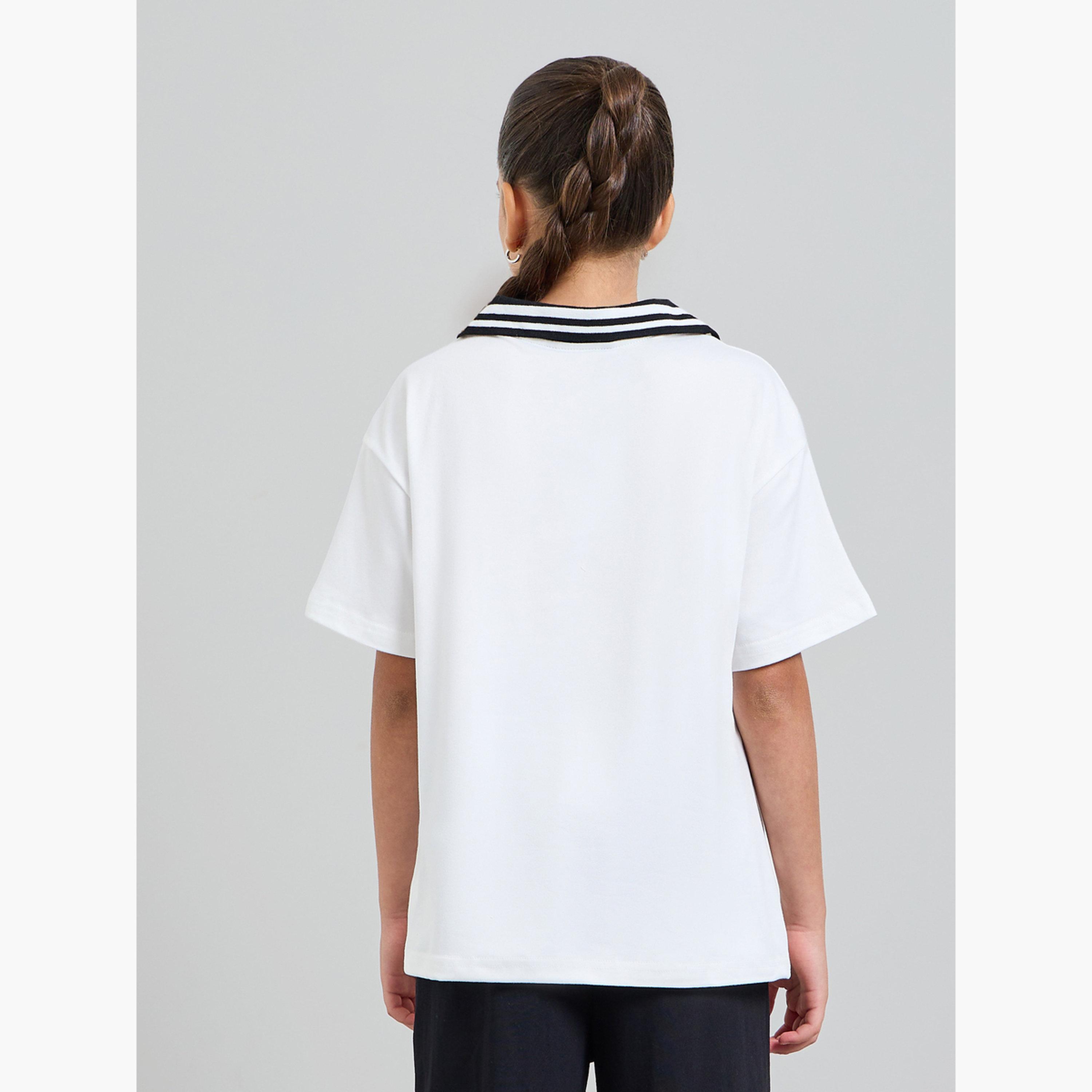 Styli Teen Girls Open Collar Printed Polo T-Shirt-sports-girls-clothing-tops-image-3