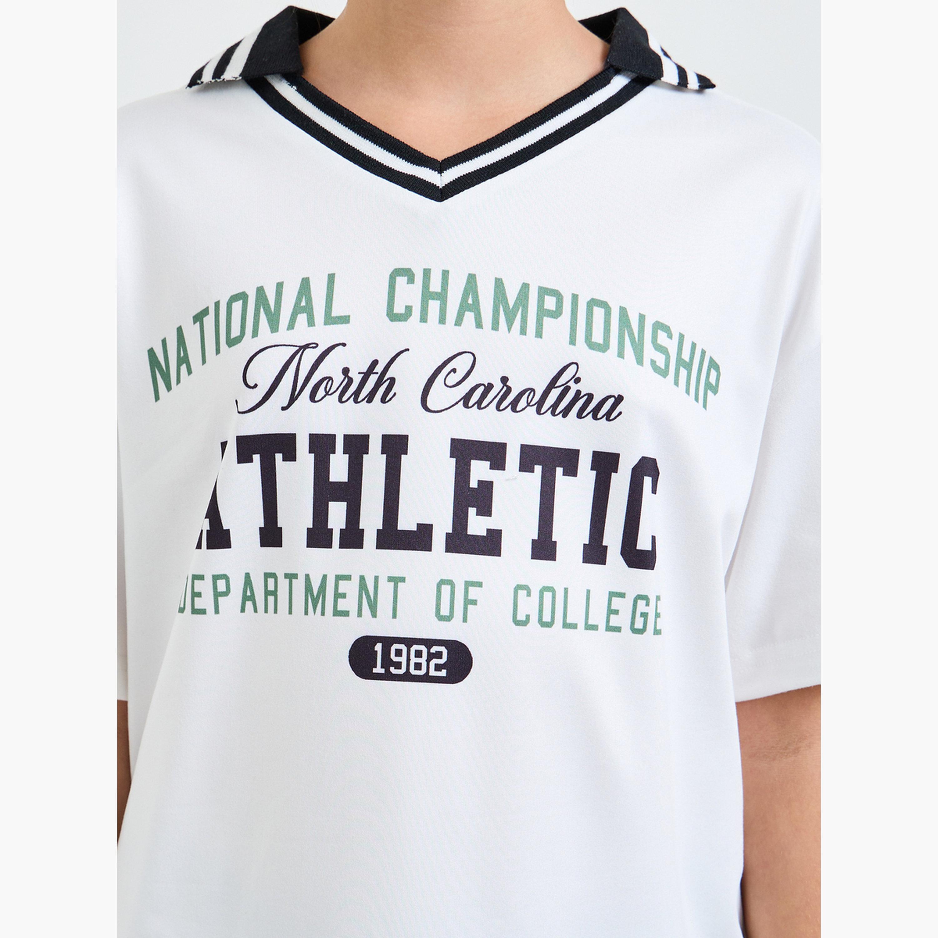 Styli Teen Girls Open Collar Printed Polo T-Shirt-sports-girls-clothing-tops-image-4