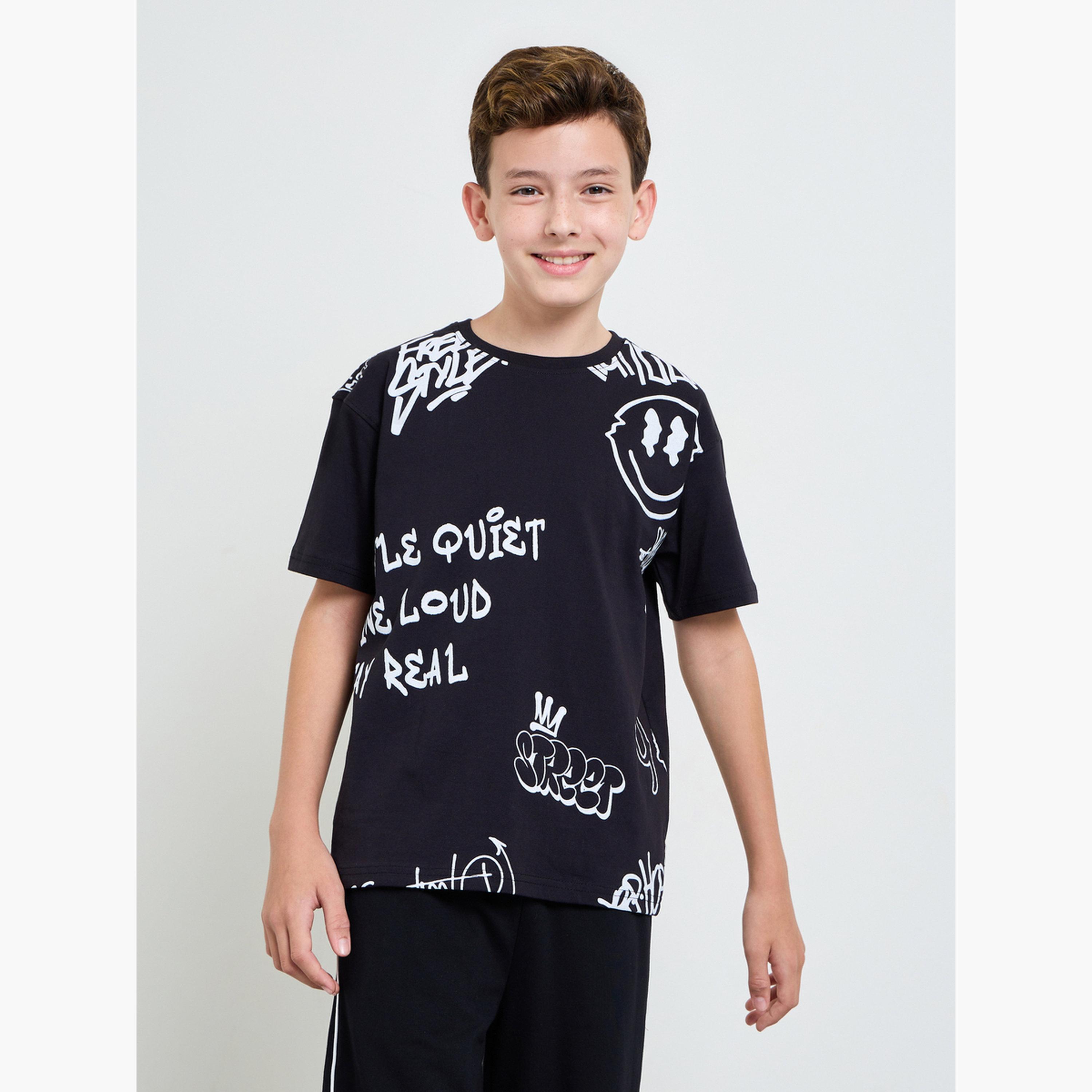 Styli Boys All-Over Graffiti Print Oversized T-Shirt-boys-clothing-tshirtsandpolos-image-1