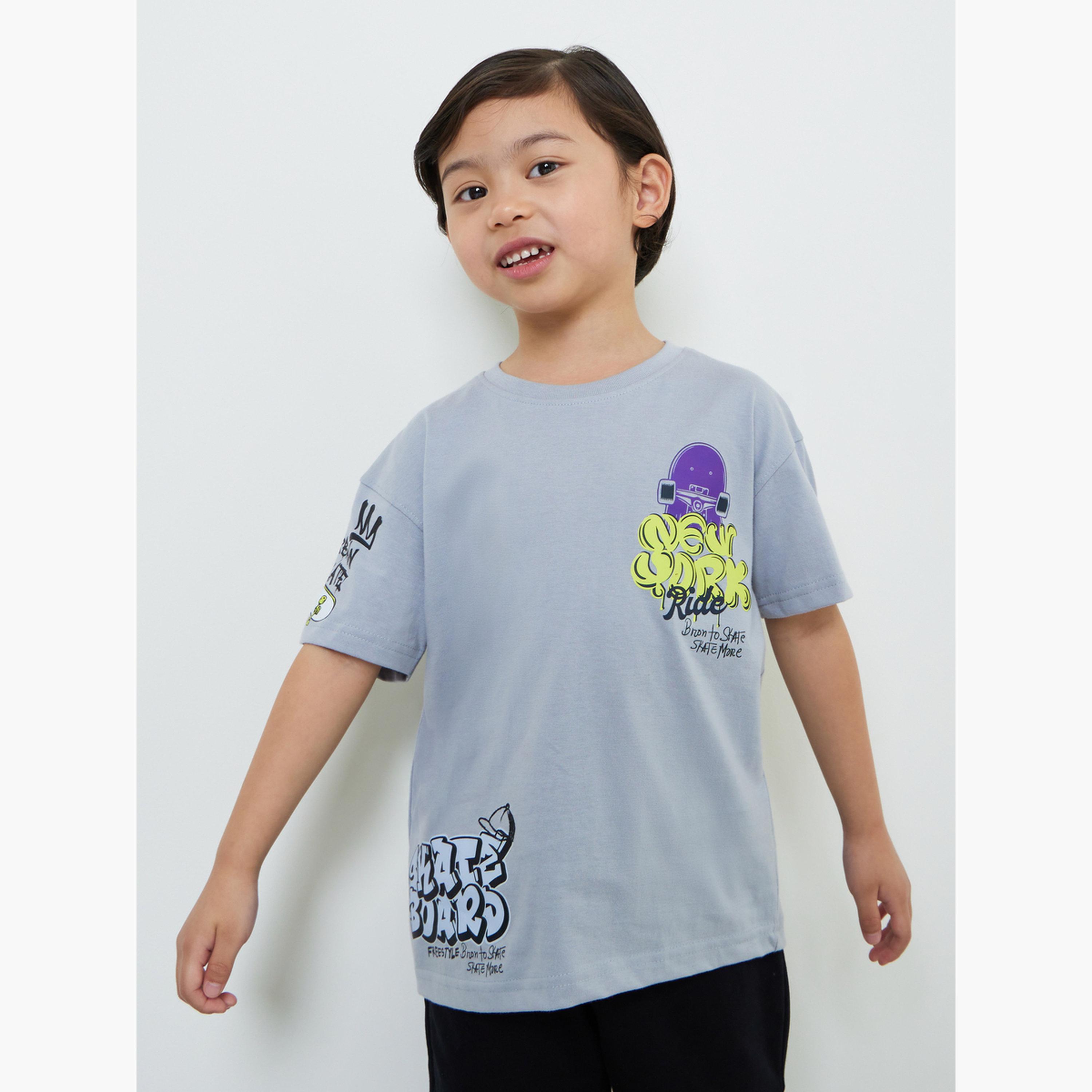 Styli Kids Grey Graphic Print Oversized T-Shirt-boys-clothing-tshirtsandpolos-image-1