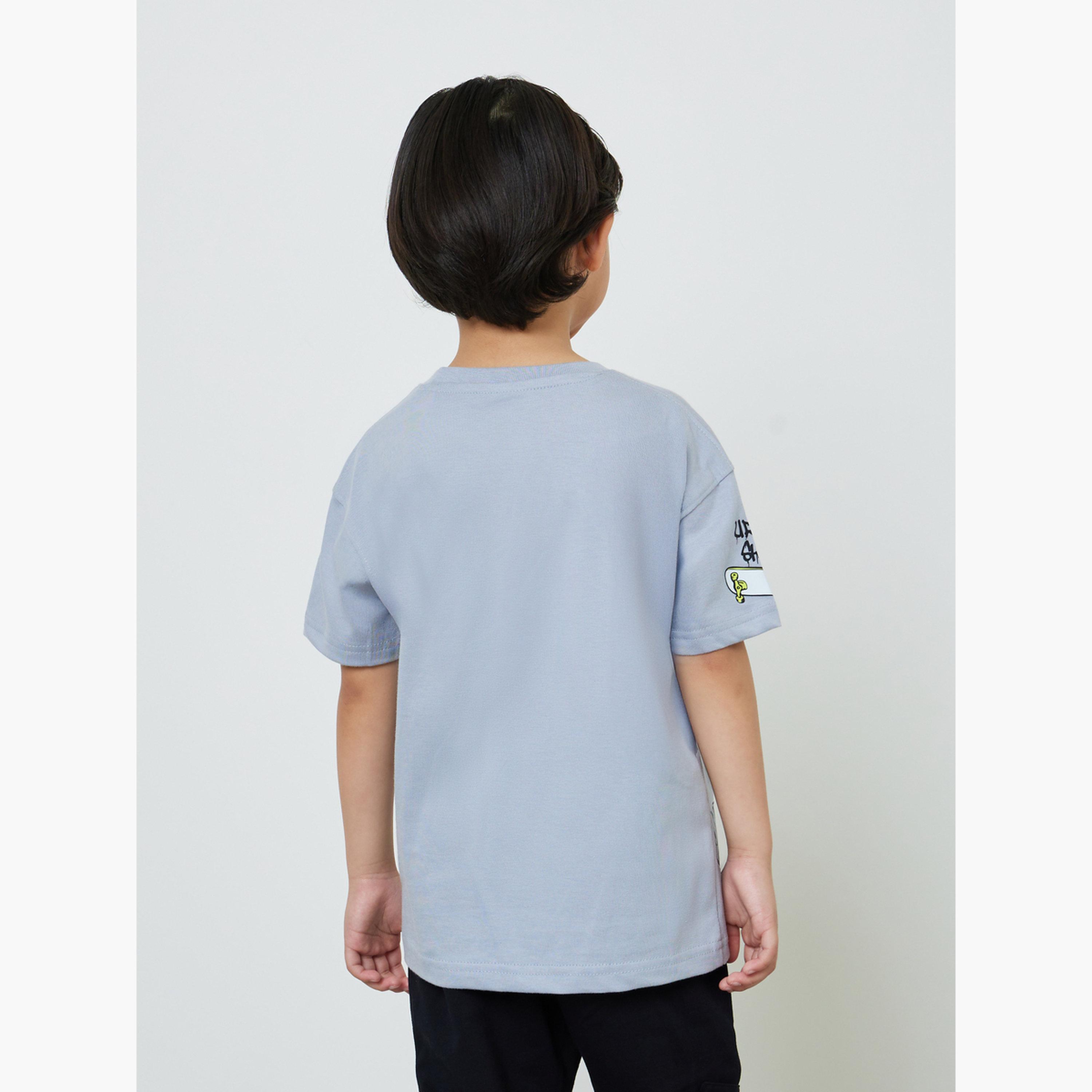 Styli Kids Grey Graphic Print Oversized T-Shirt-boys-clothing-tshirtsandpolos-image-3