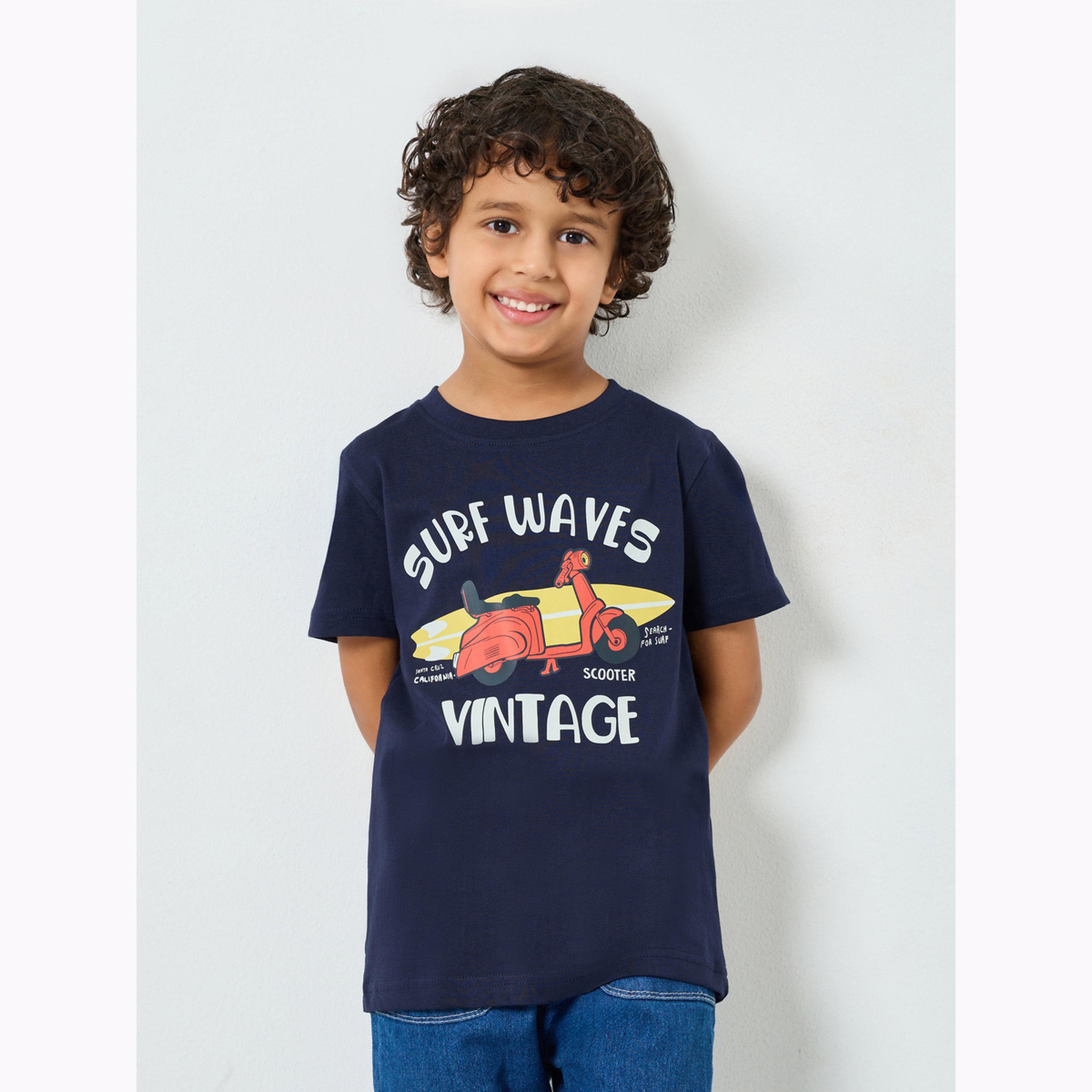 Styli Boys Navy Blue Surf Waves Graphic T-Shirt-boys-clothing-tshirtsandpolos-image-1