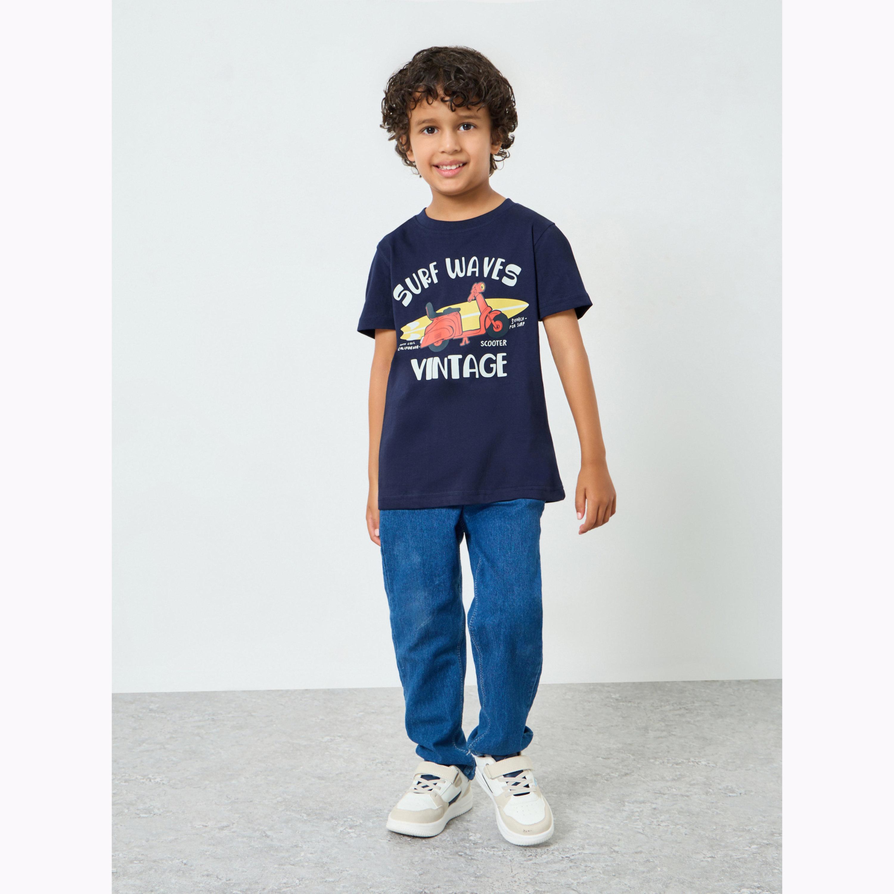 تيشيرت بطبعة غرافيك أمواج سيرف للأولاد لون كحلي-boys-clothing-tshirtsandpolos-image-2