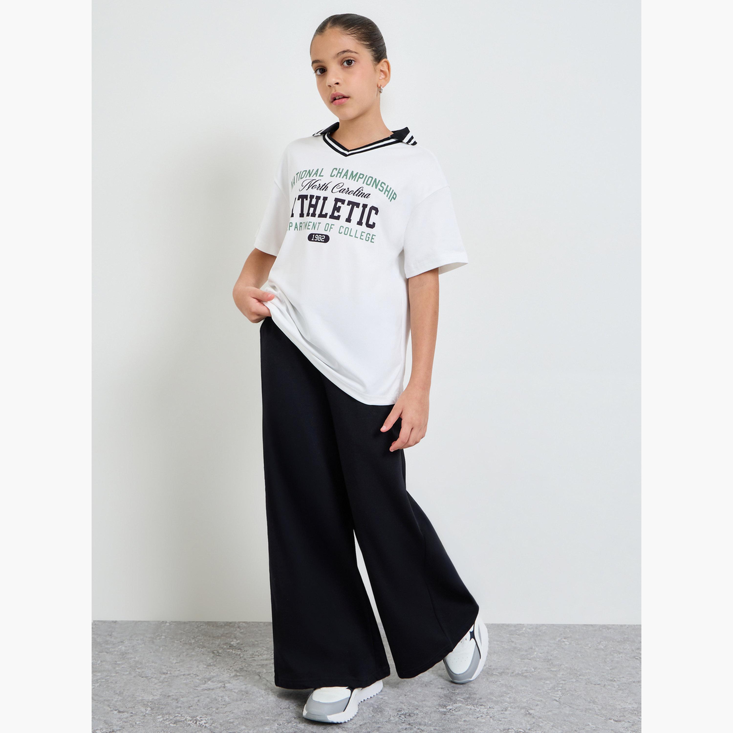 جوغر بأرجل واسعة برباط قابل للتعديل للبنات-girls-clothing-bottoms-joggersandtrackpants-image-2