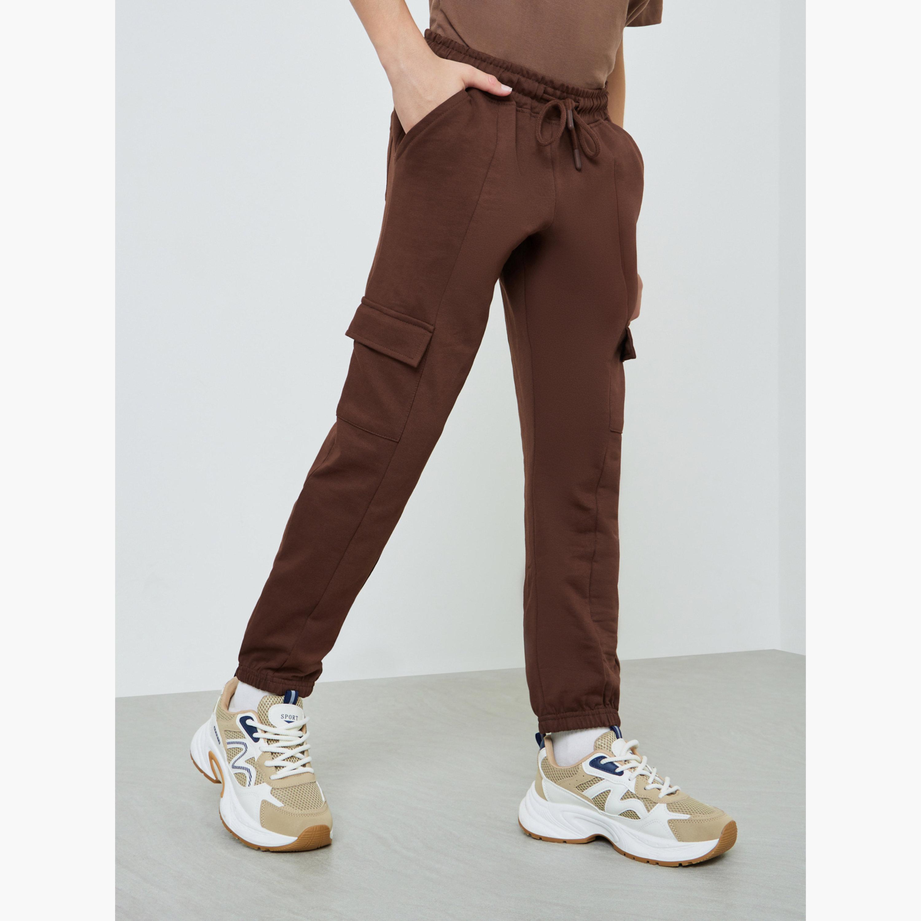 Styli Teen Boys Solid Cargo Joggers with Drawstring-boys-clothing-bottoms-joggersandtrackpants-image-1