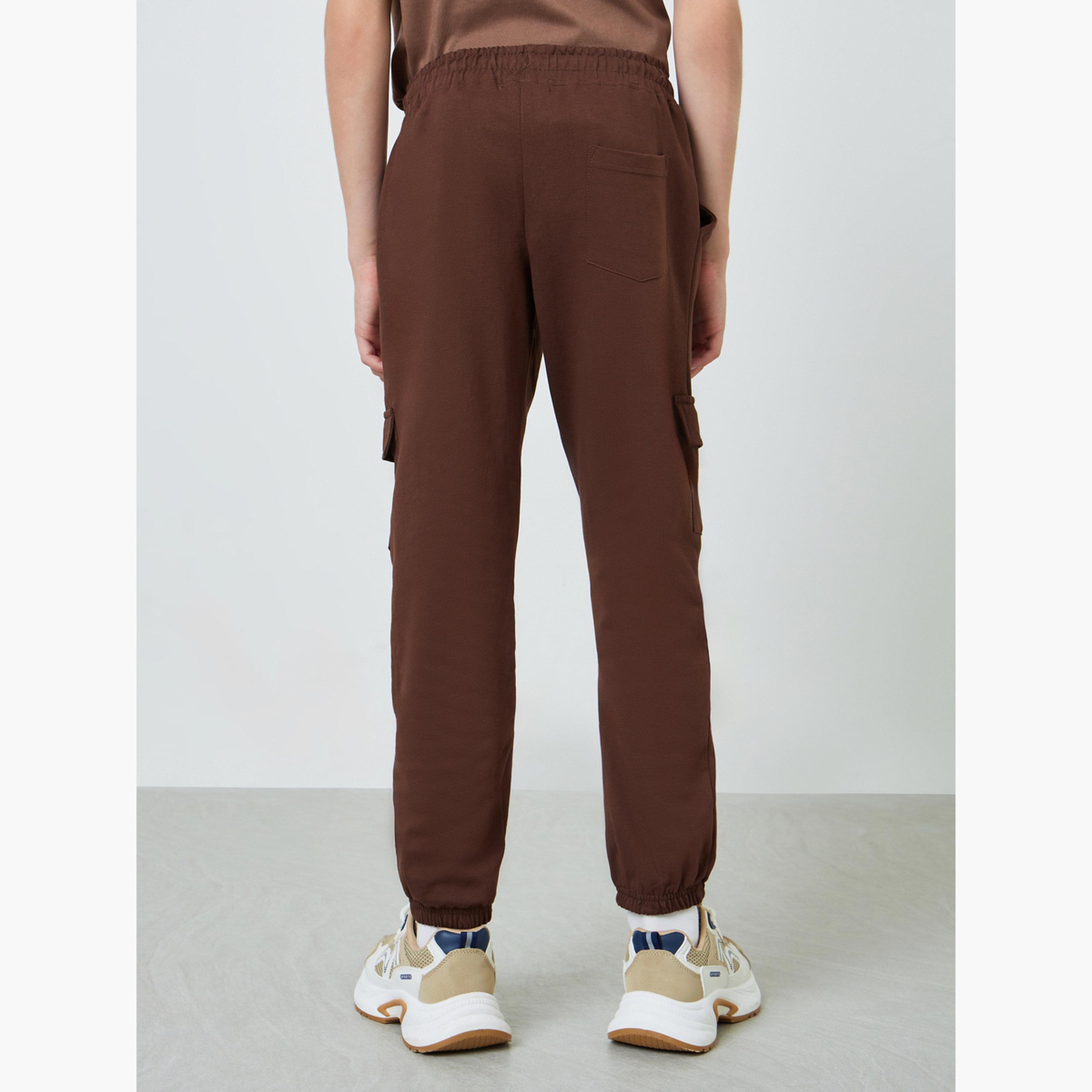 Styli Teen Boys Solid Cargo Joggers with Drawstring-boys-clothing-bottoms-joggersandtrackpants-image-4