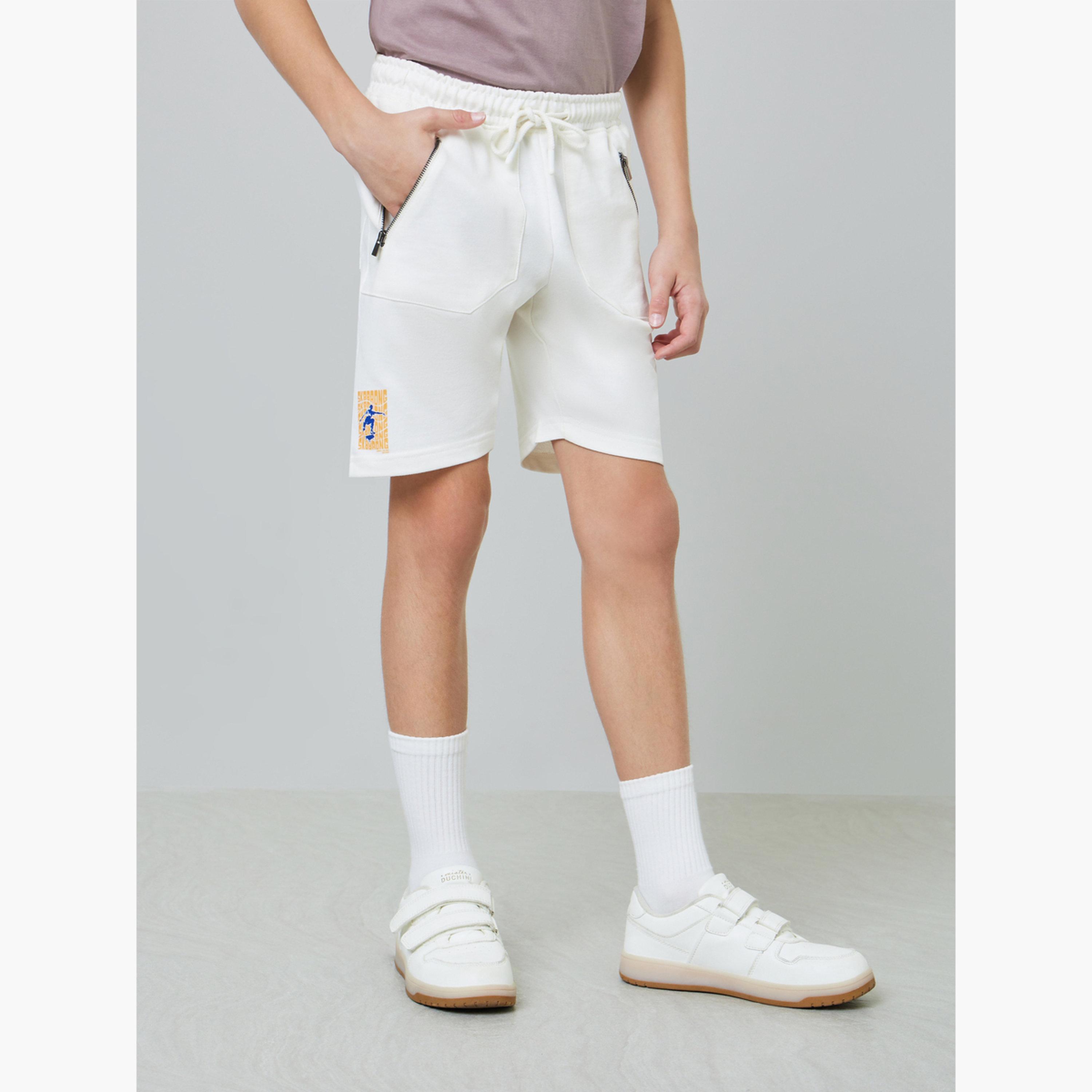 Styli Kids Off-White Shorts with Drawstring-boys-clothing-bottoms-shorts-image-1