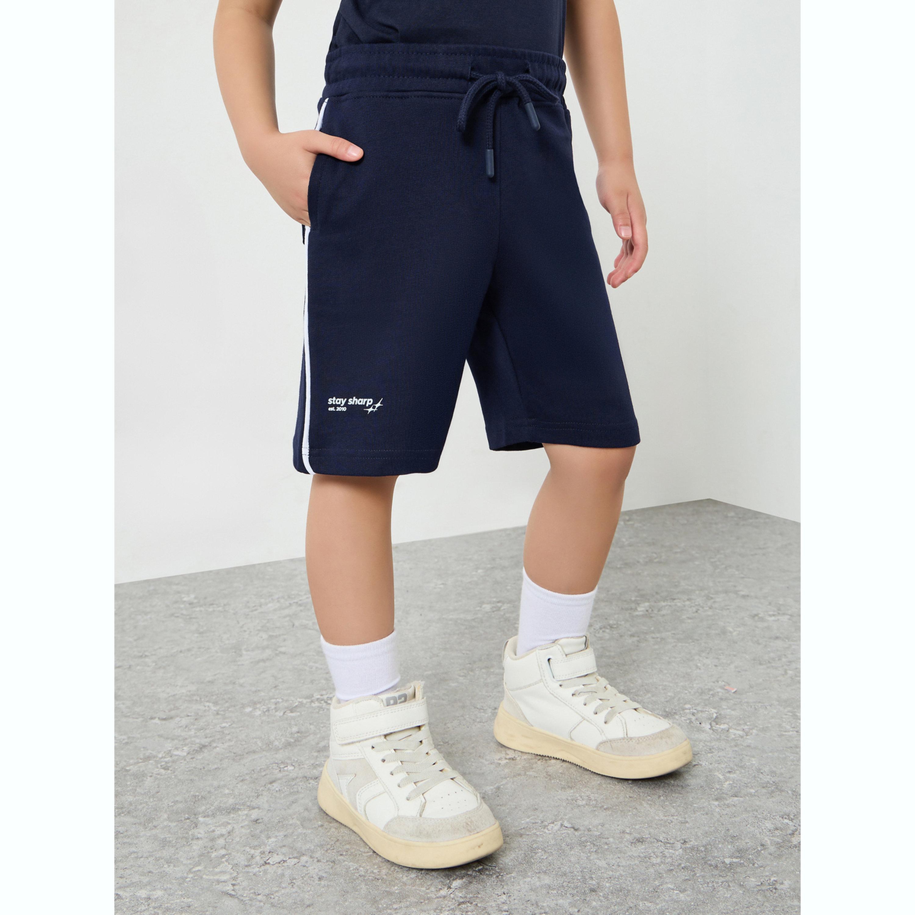 Styli Kids Navy Blue Cotton Shorts with Drawstring-boys-clothing-bottoms-shorts-image-1