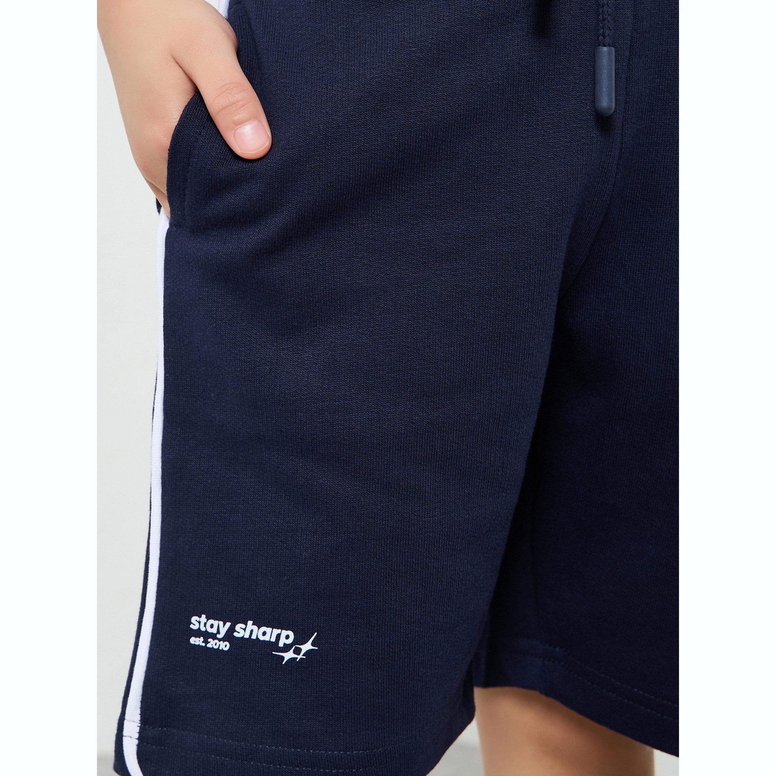 Styli Kids Navy Blue Cotton Shorts with Drawstring-boys-clothing-bottoms-shorts-image-3