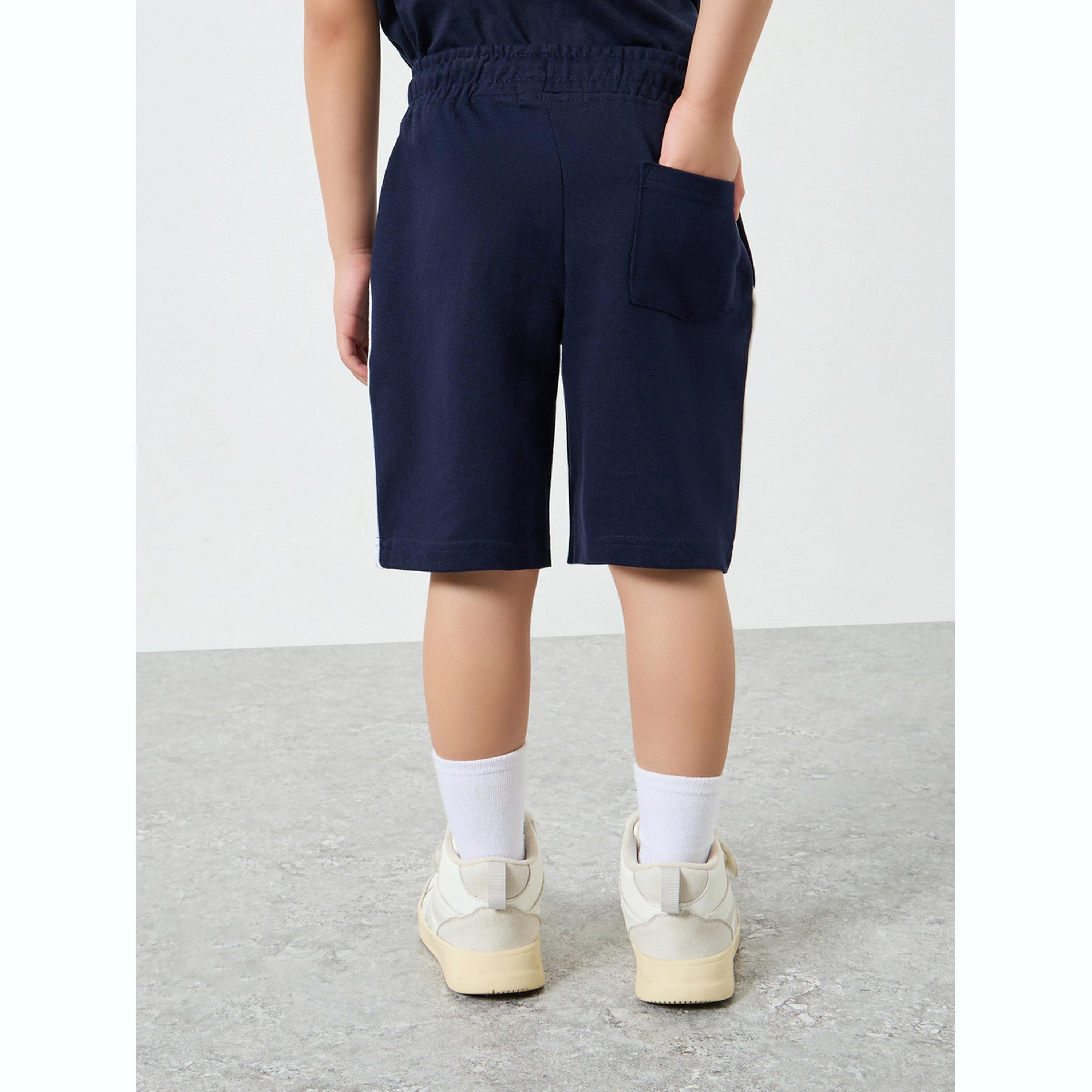 Styli Kids Navy Blue Cotton Shorts with Drawstring-boys-clothing-bottoms-shorts-image-4