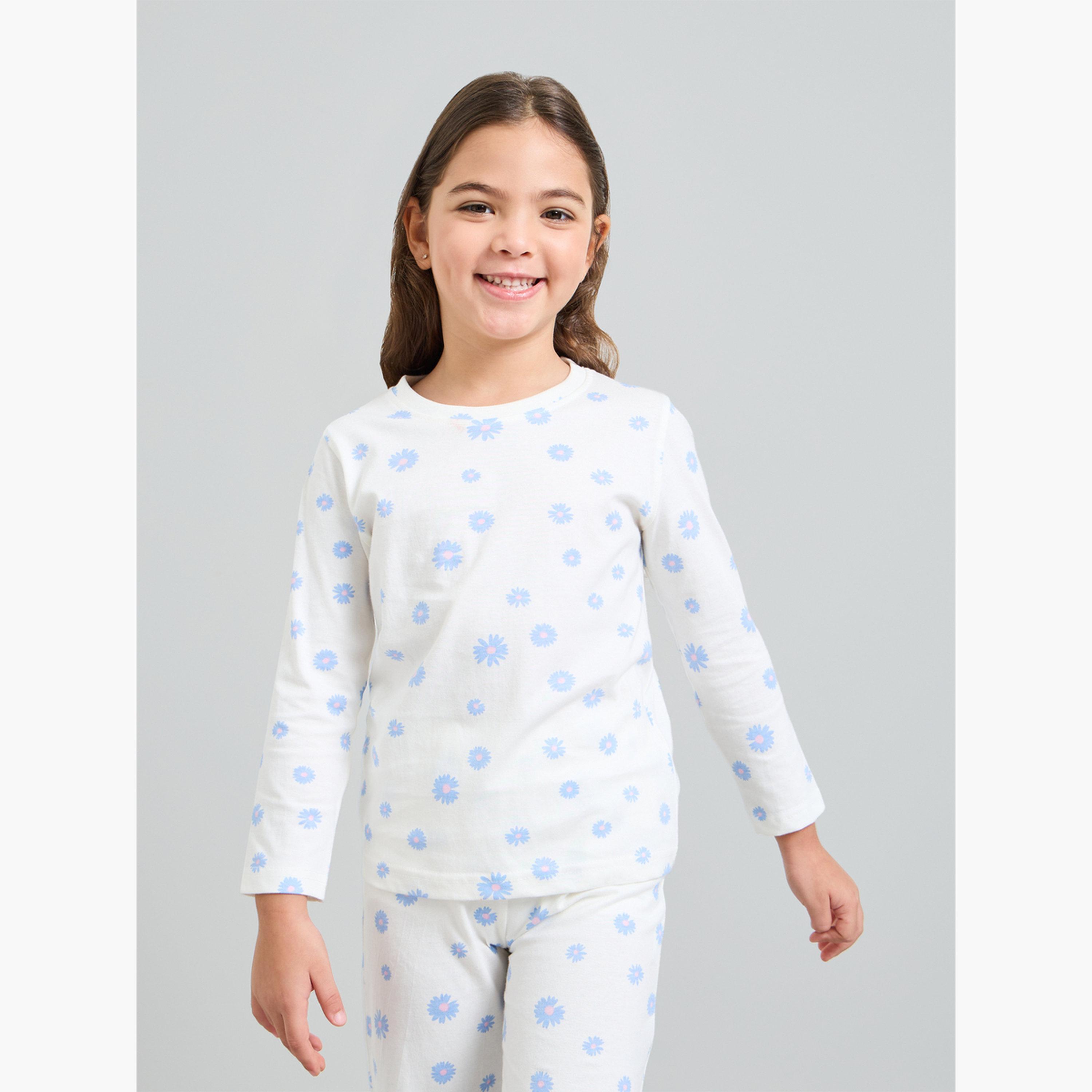 طقم بيجاما من بنطال وتيشيرت بأكمام طويلة وطبعة للبنات-girls-clothing-nightwear-image-3