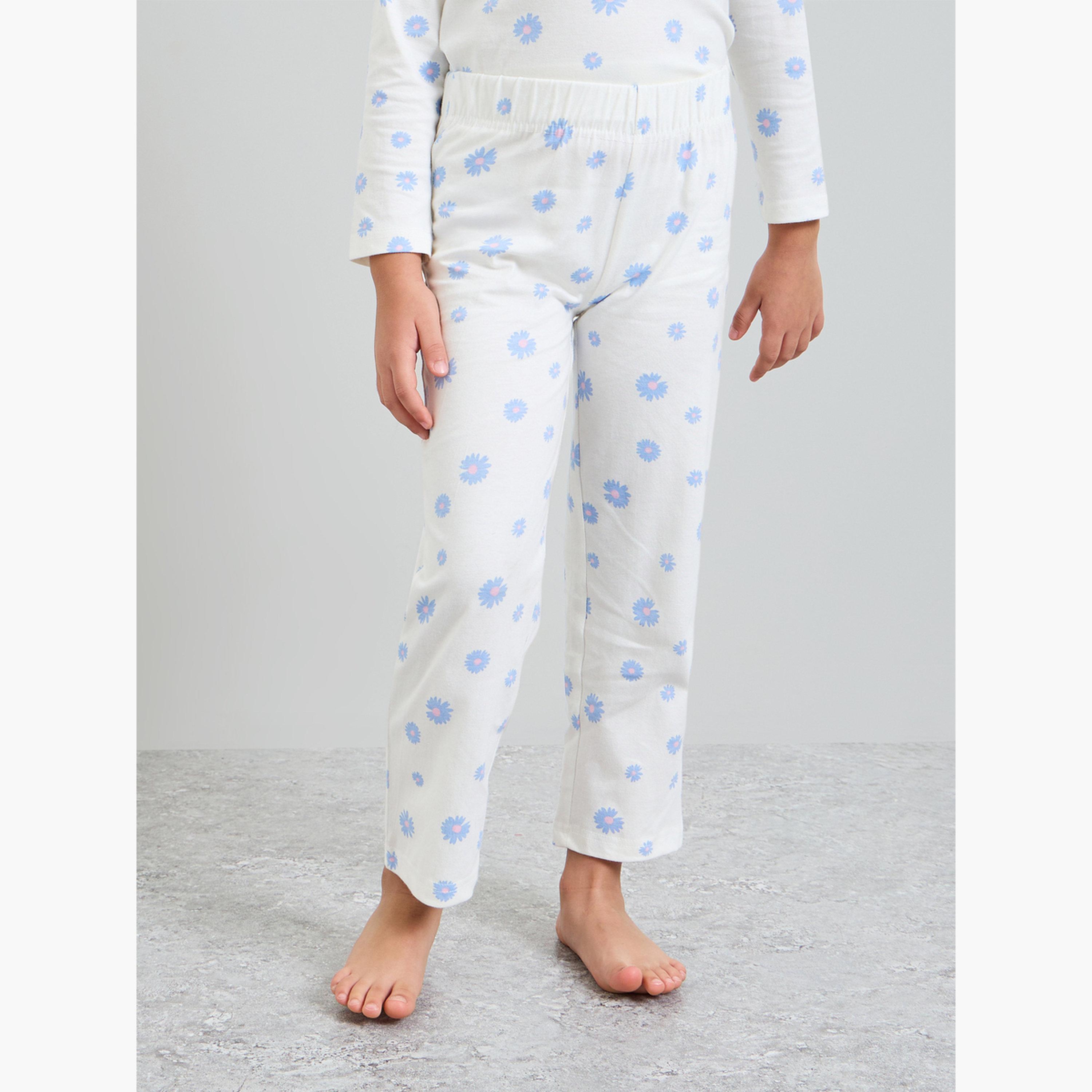 طقم بيجاما من بنطال وتيشيرت بأكمام طويلة وطبعة للبنات-girls-clothing-nightwear-image-5