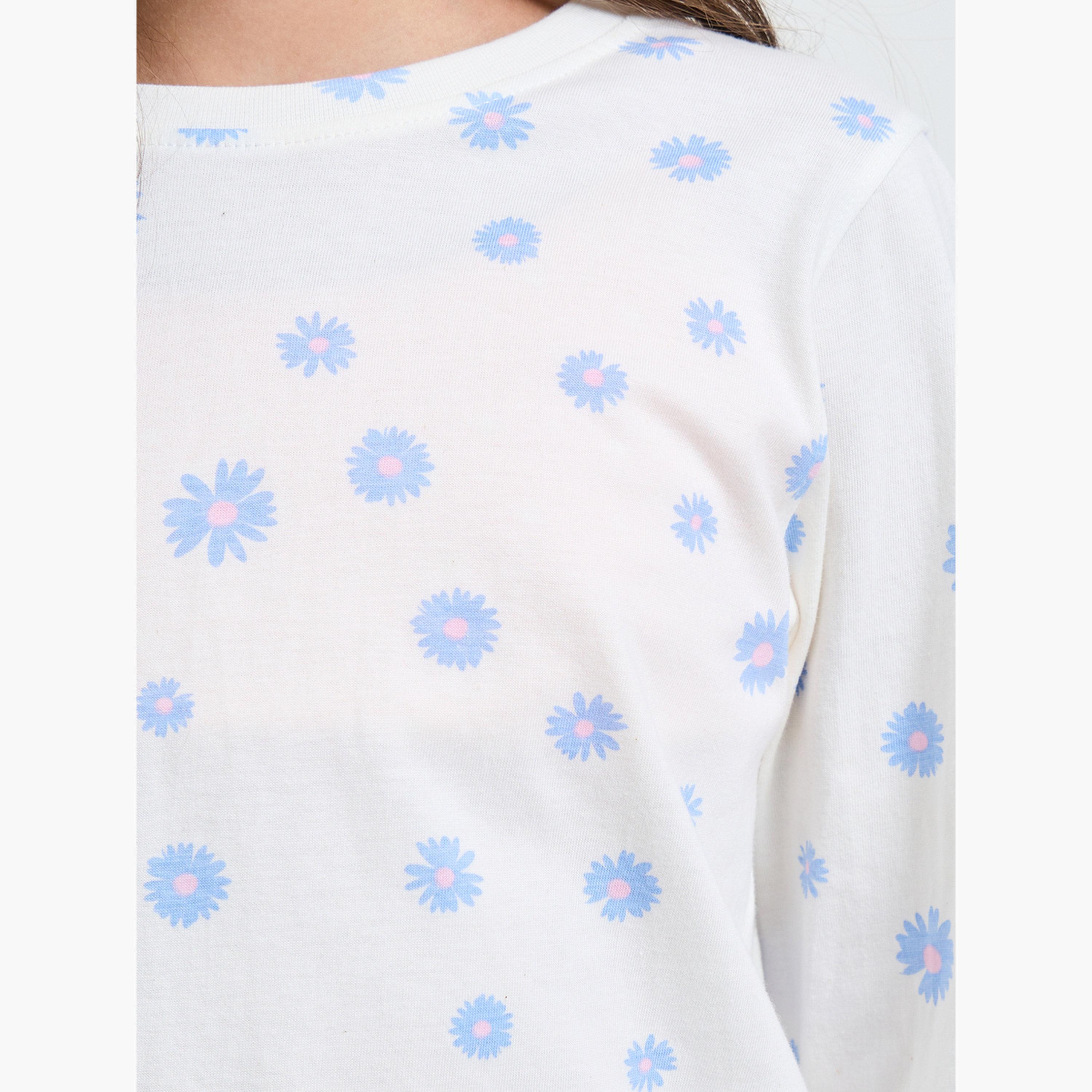 طقم بيجاما من بنطال وتيشيرت قطن بأكمام طويلة للبنات-girls-clothing-nightwear-image-6