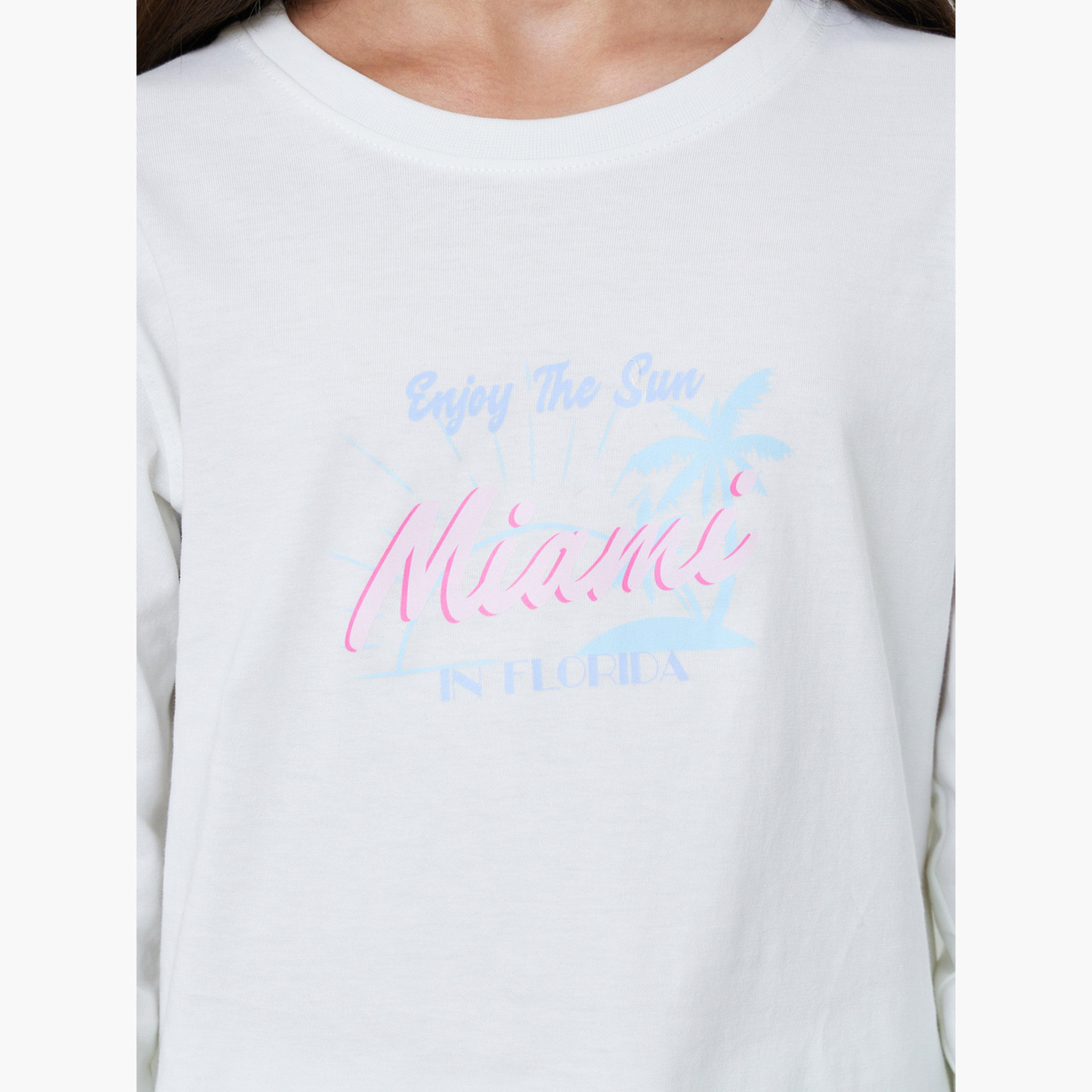 ستايلي - طقم بيجاما قطني بأكمام طويلة باللون الأبيض الفاتح للبنات المراهقات-girls-clothing-nightwear-image-5