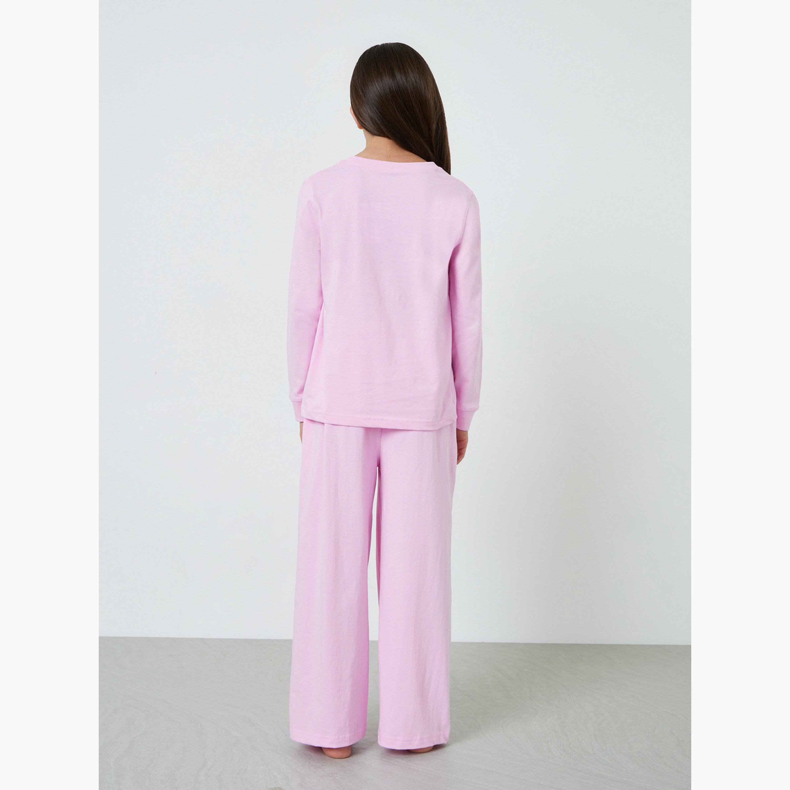 Styli Teen Girls Pink Cotton Cherry Print Wide Leg Pyjama Set-girls-clothing-nightwear-image-4