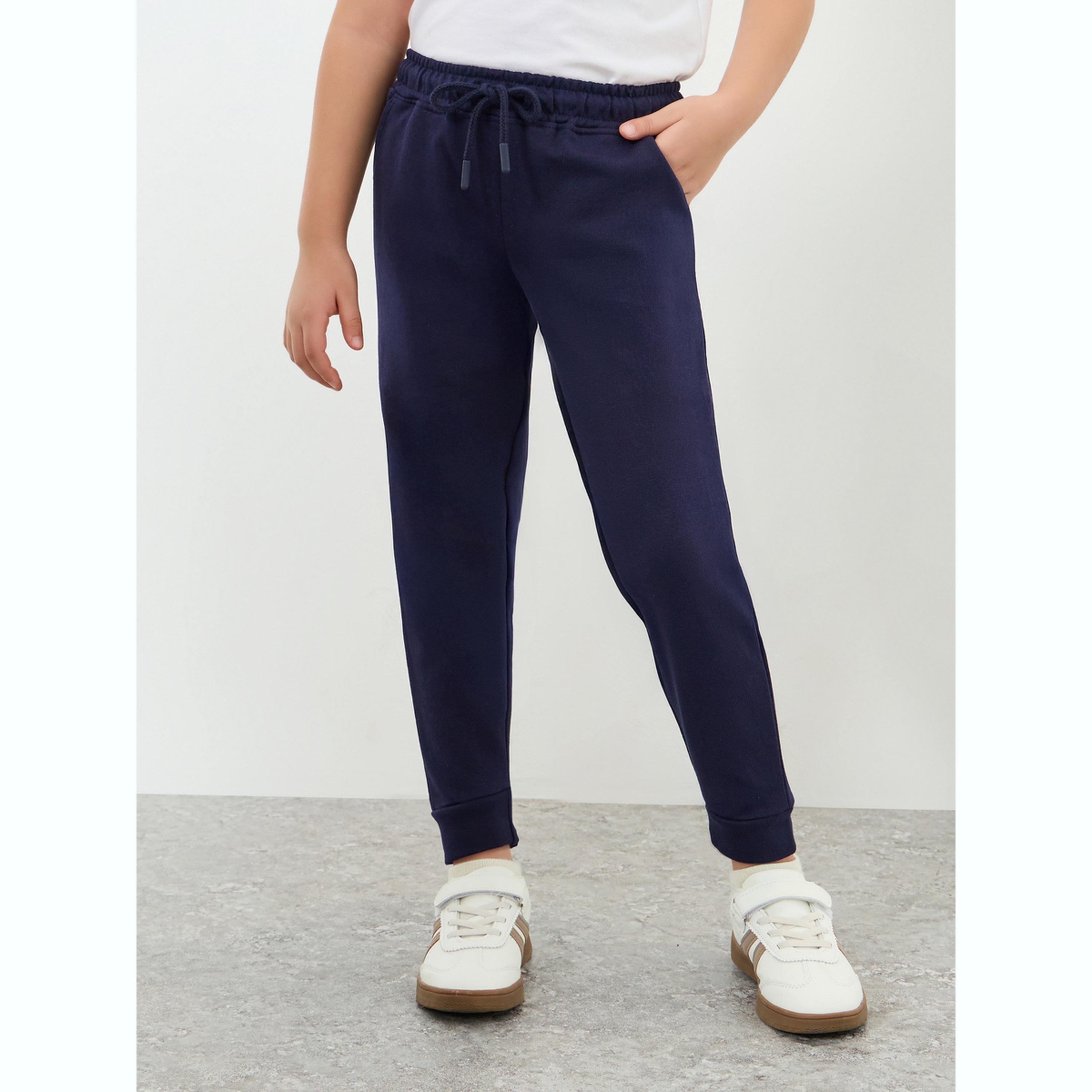 Styli Kids Navy Blue Cotton Joggers-girls-clothing-bottoms-joggersandtrackpants-image-1