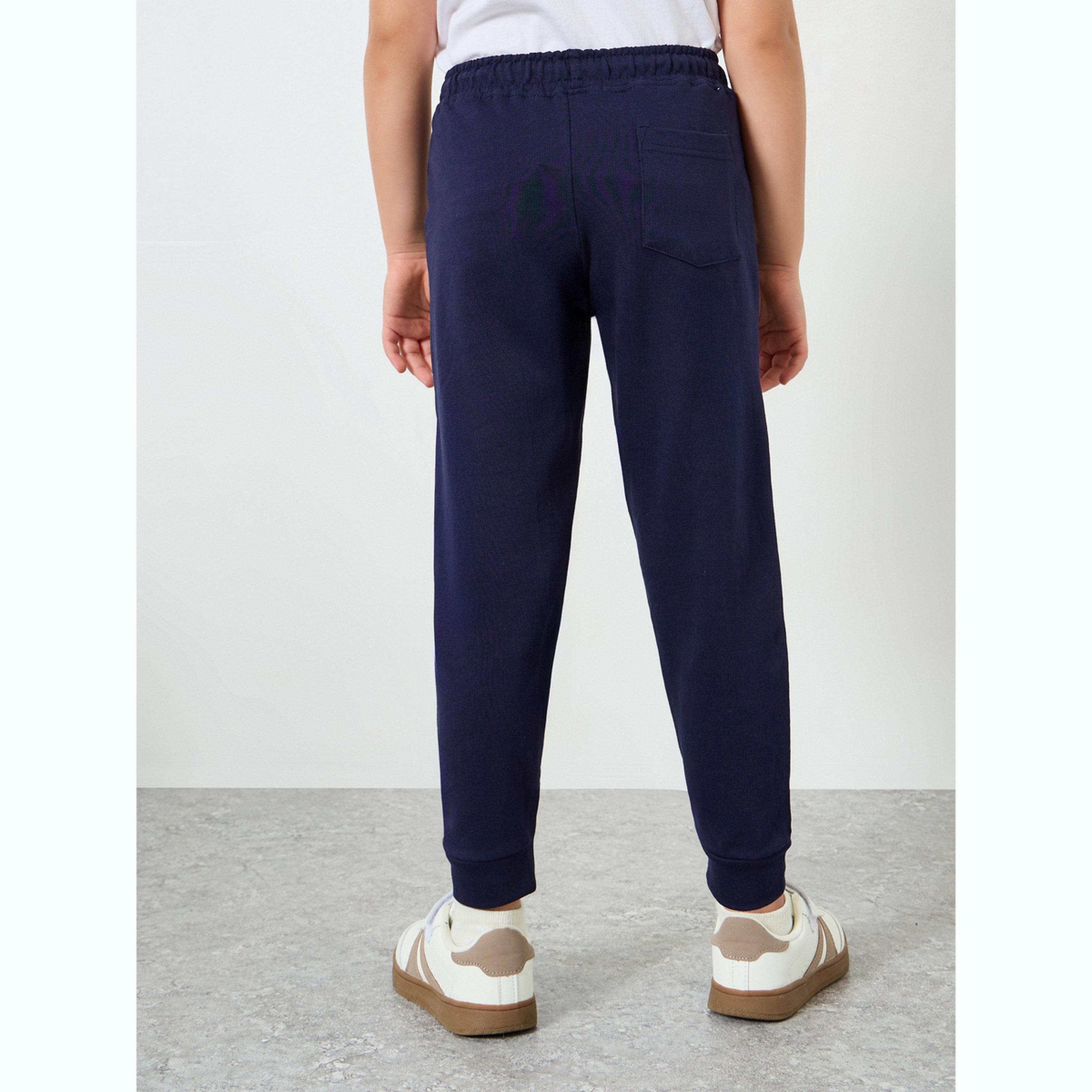 Styli Kids Navy Blue Cotton Joggers-girls-clothing-bottoms-joggersandtrackpants-image-4