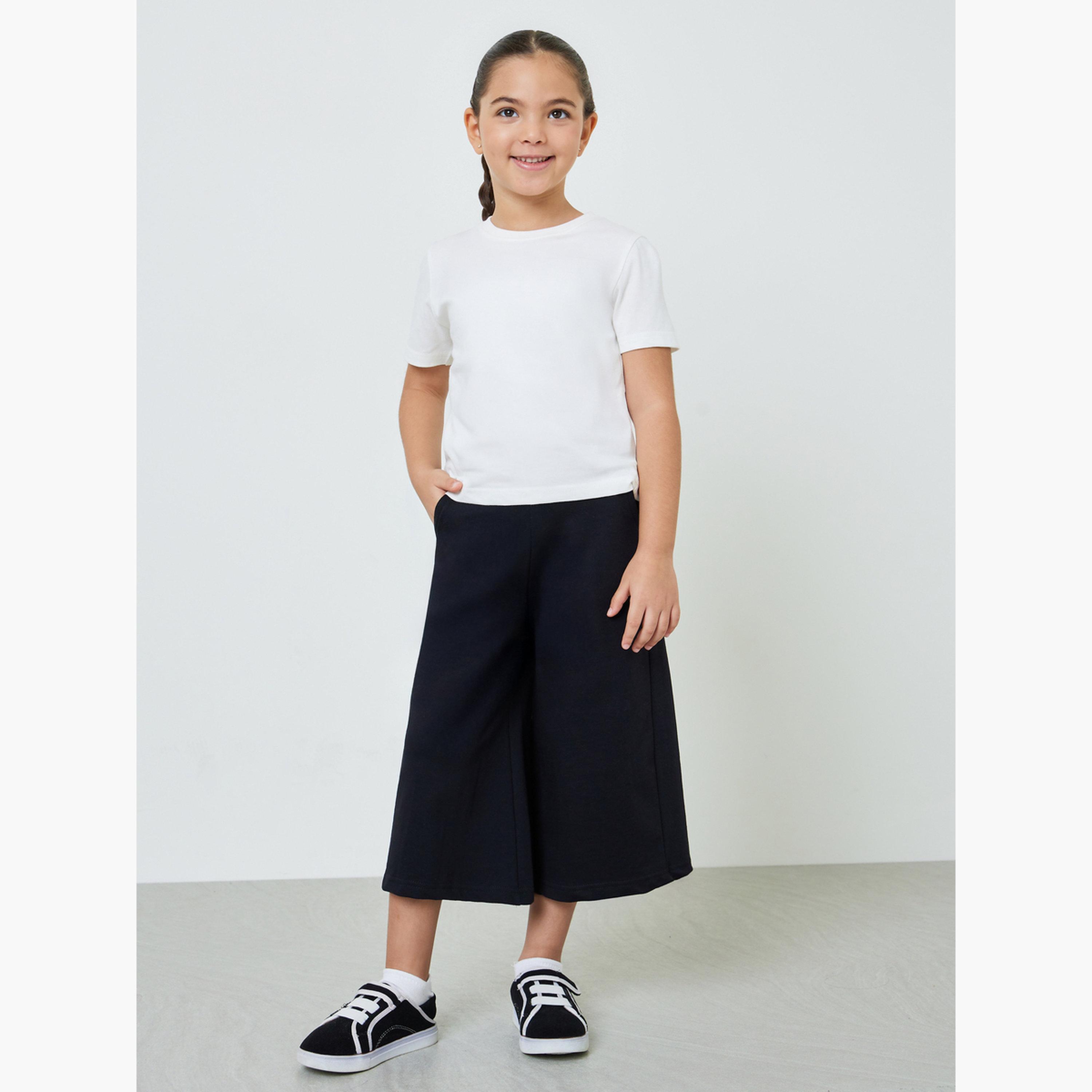 جوغر سادة قصير بأرجل واسعة للأطفال بجيوب جانبية-girls-clothing-bottoms-trousers-image-2