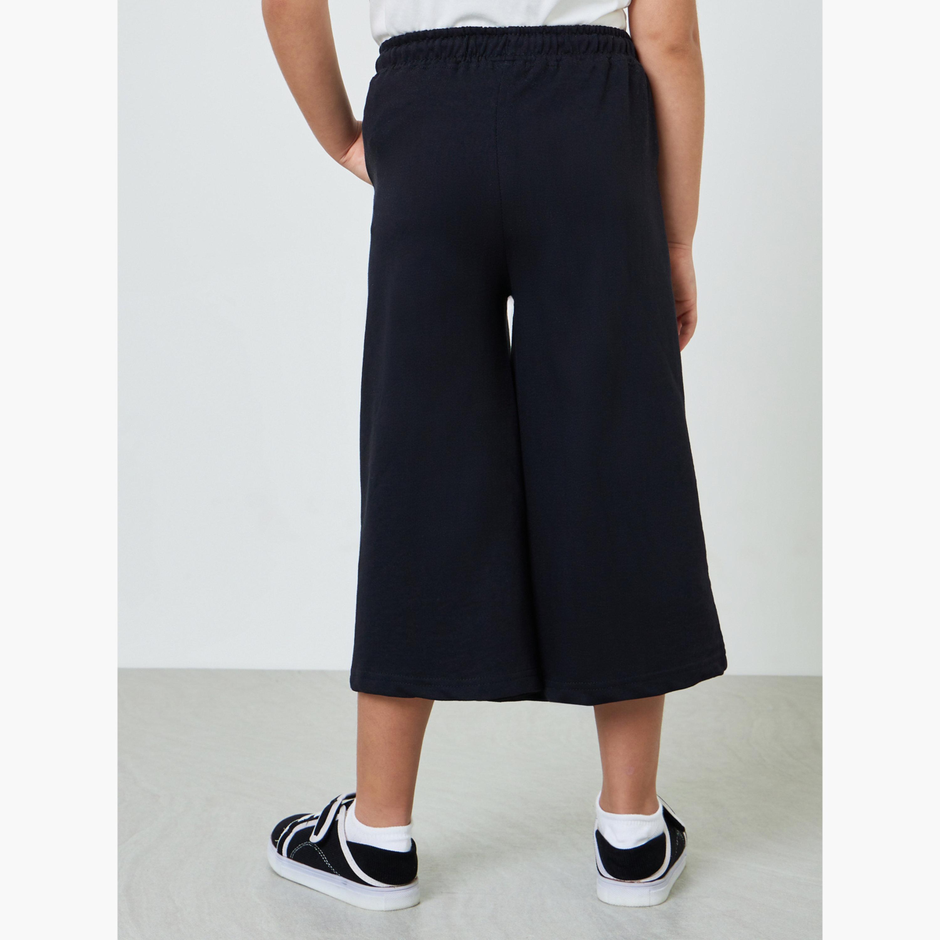 جوغر سادة قصير بأرجل واسعة للأطفال بجيوب جانبية-girls-clothing-bottoms-trousers-image-4