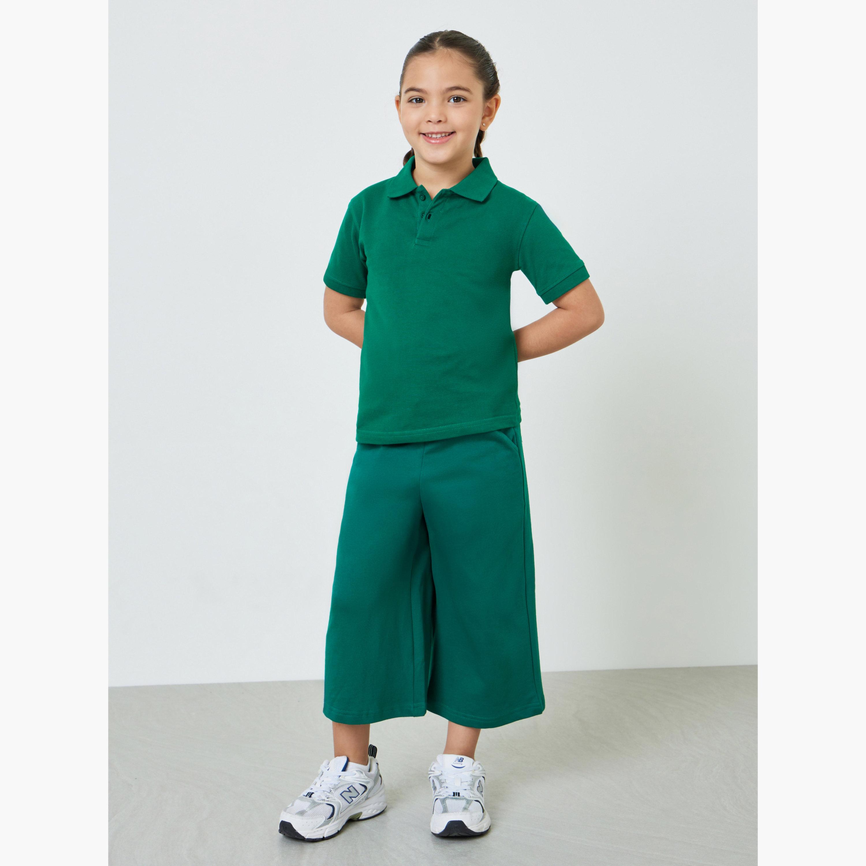 جوغر سادة قصير بأرجل واسعة للأطفال بجيوب جانبية-girls-clothing-bottoms-trousers-image-2