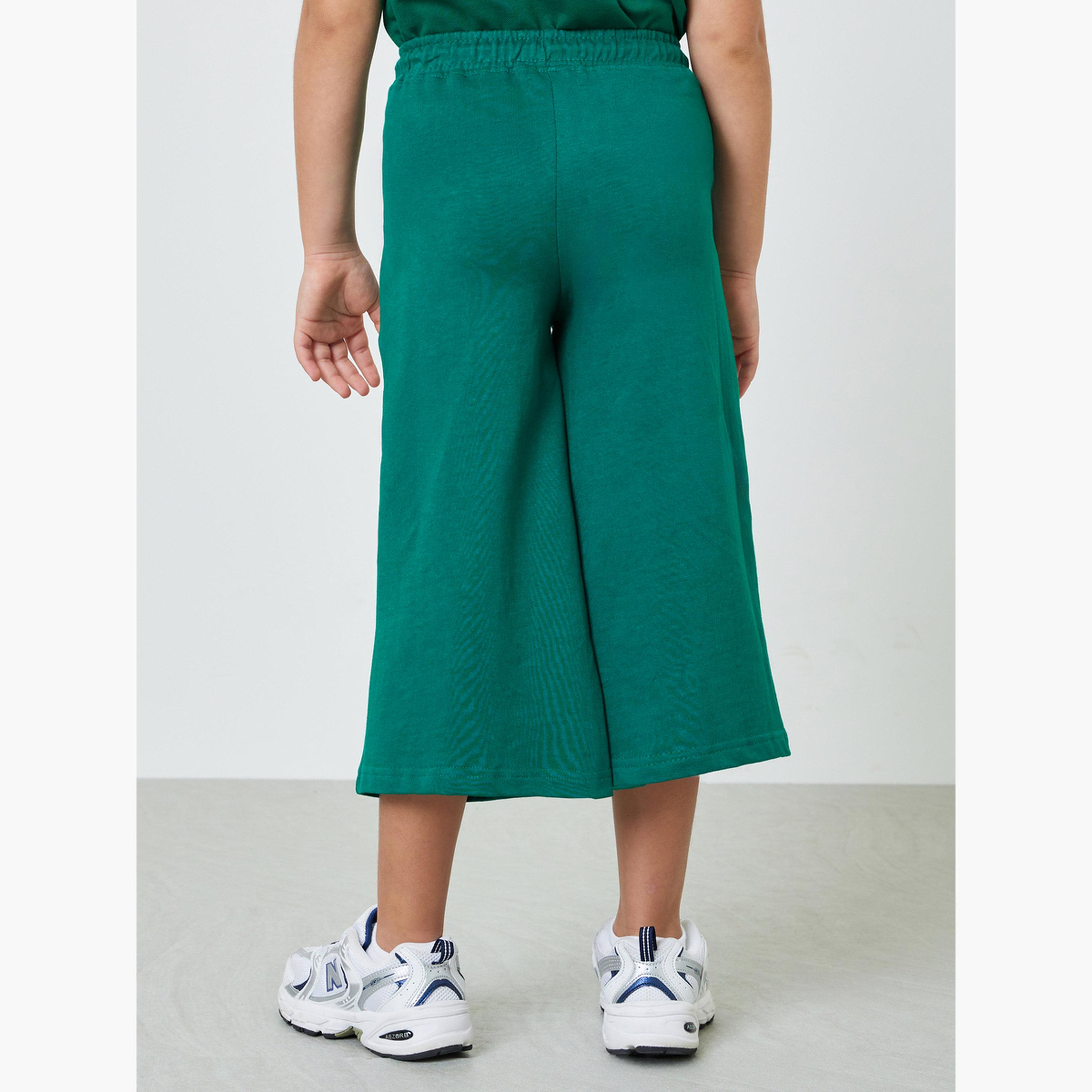 جوغر سادة قصير بأرجل واسعة للأطفال بجيوب جانبية-girls-clothing-bottoms-trousers-image-4