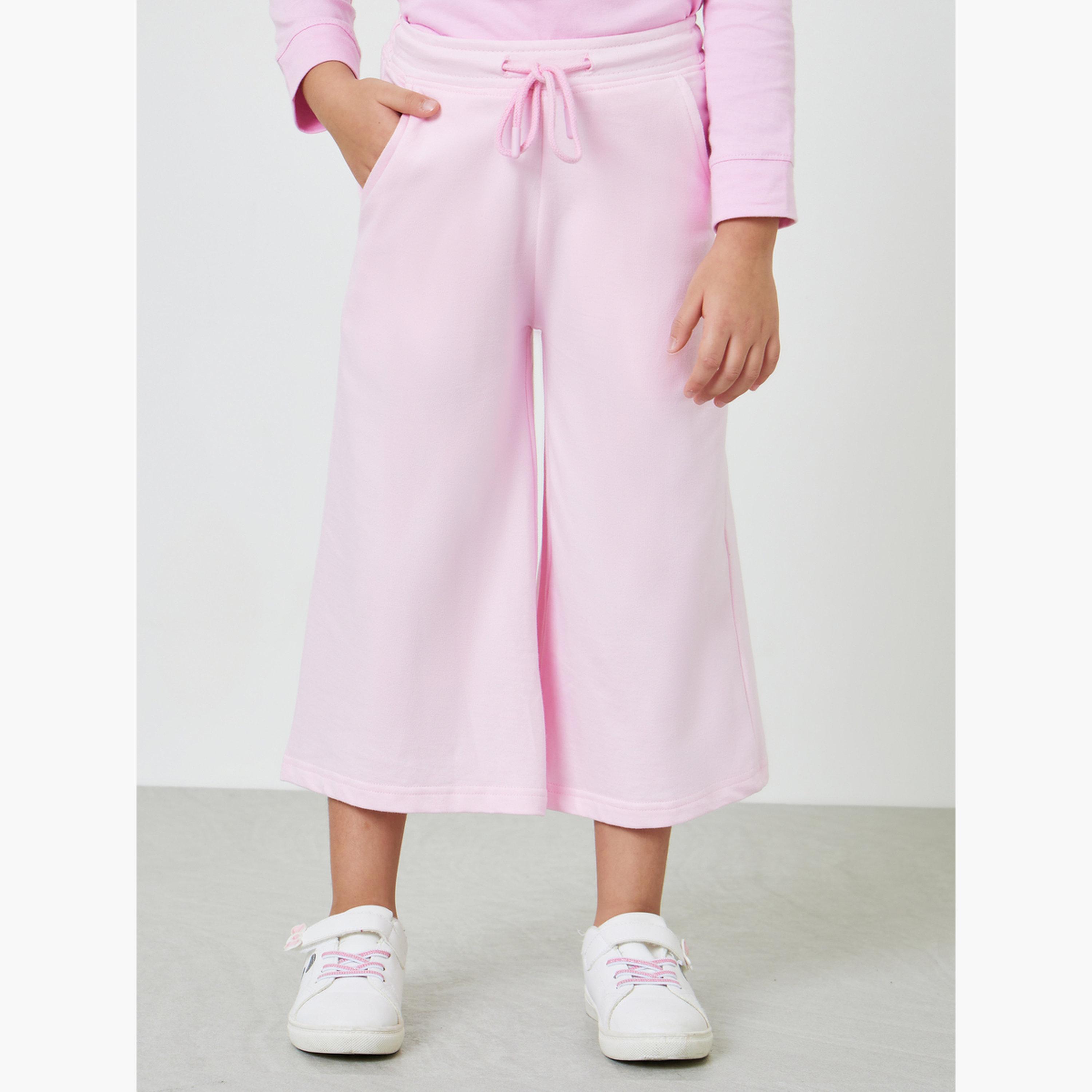 جوغر قصير سادة بأرجل واسعة وجيوب جانبية للأطفال-girls-clothing-bottoms-trousers-image-1