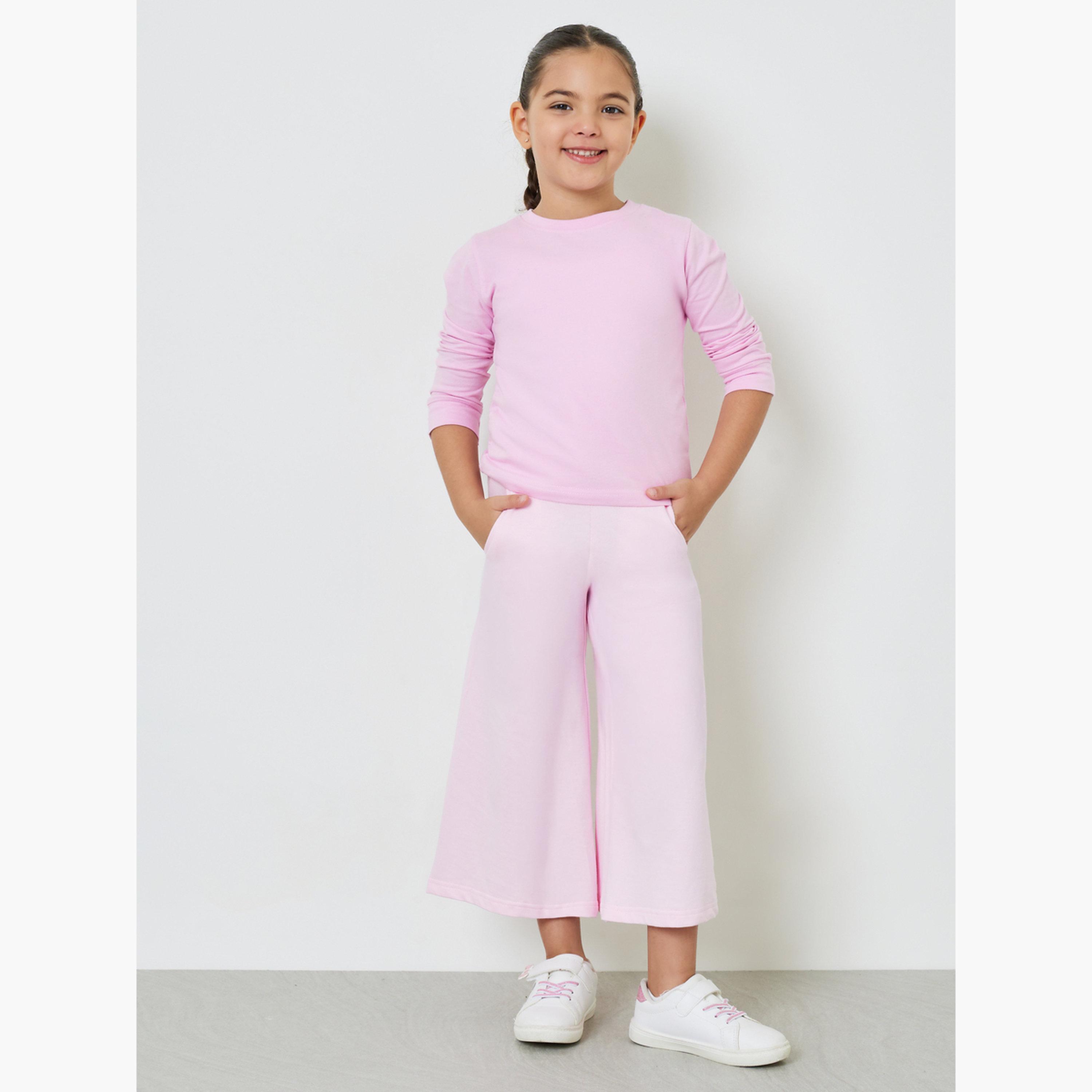 جوغر قصير سادة بأرجل واسعة وجيوب جانبية للأطفال-girls-clothing-bottoms-trousers-image-2