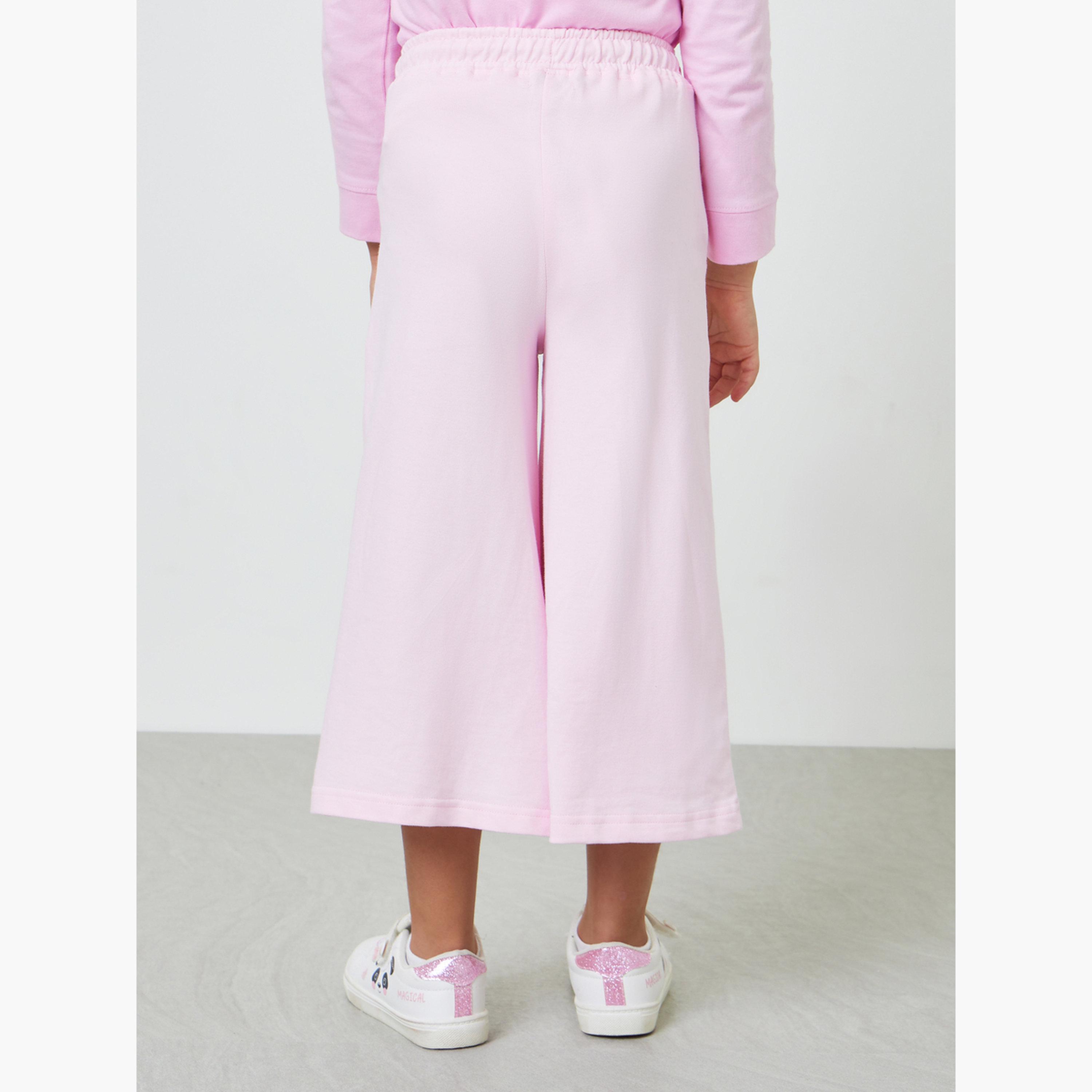 جوغر قصير سادة بأرجل واسعة وجيوب جانبية للأطفال-girls-clothing-bottoms-trousers-image-4
