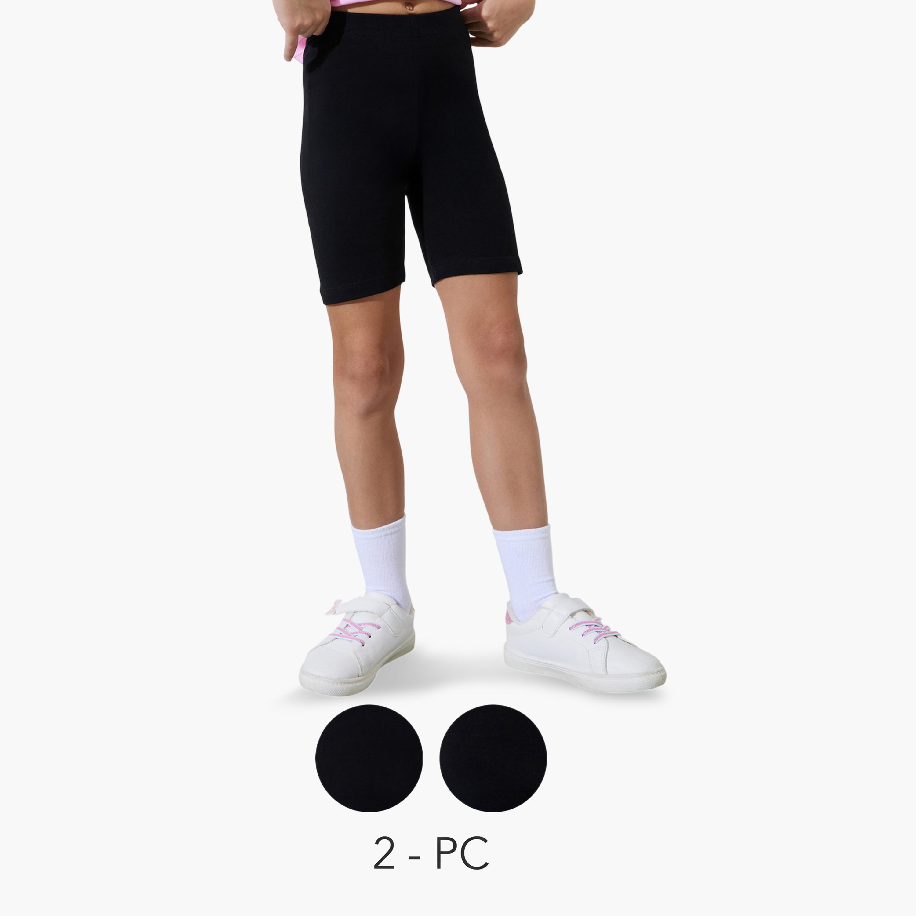 Styli Pack of 2 - Girls Black Knitted Cycling Shorts-girls-clothing-bottoms-shorts-image-1