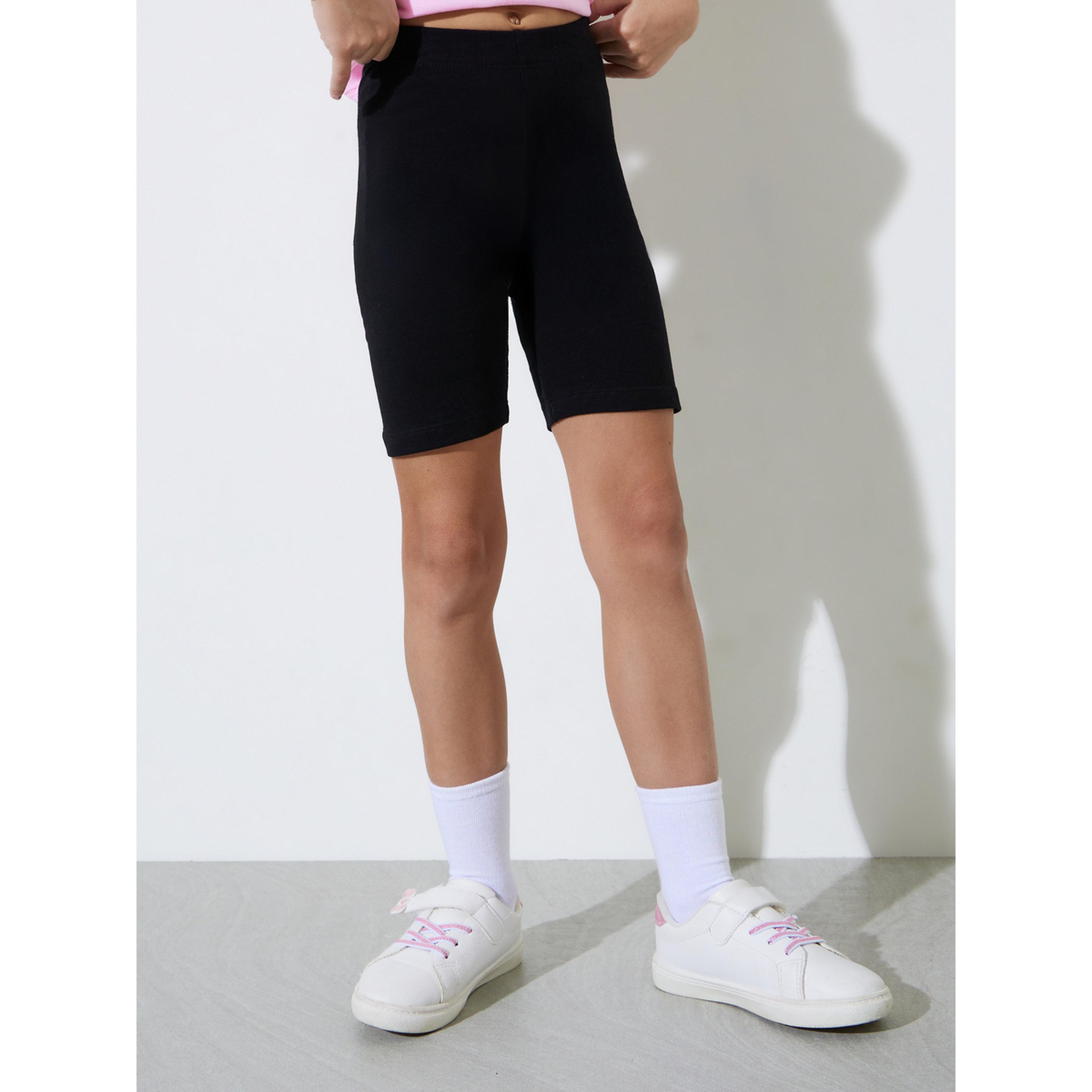 Styli Pack of 2 - Girls Black Knitted Cycling Shorts-girls-clothing-bottoms-shorts-image-2