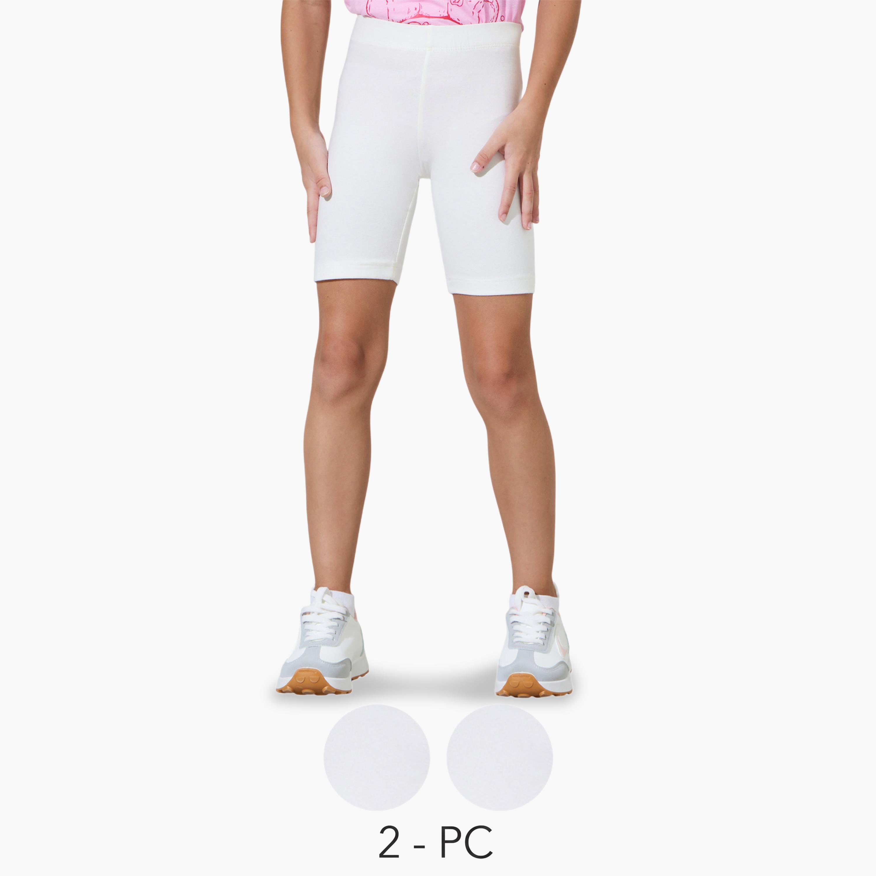 مجموعة من 2 شورت ركوب دراجات محبوك أبيض للبنات-girls-clothing-bottoms-shorts-image-1