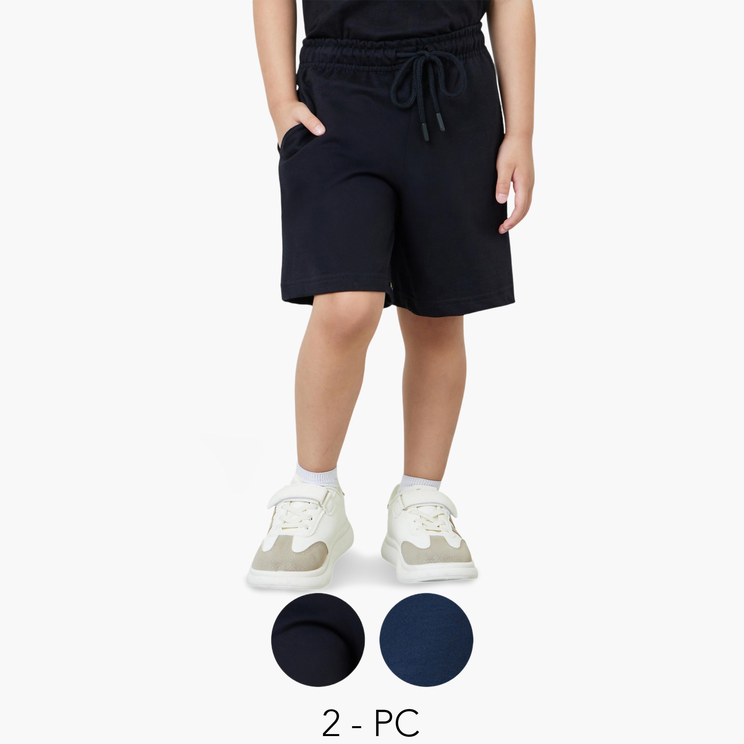 Styli Boys Pack of 2 - Cotton Knitted Drawstring Shorts-boys-clothing-bottoms-shorts-image-1